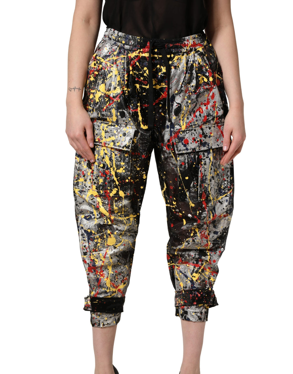 Pantalon cargo court effet éclaboussures de couleur noir Dolce & Gabbana