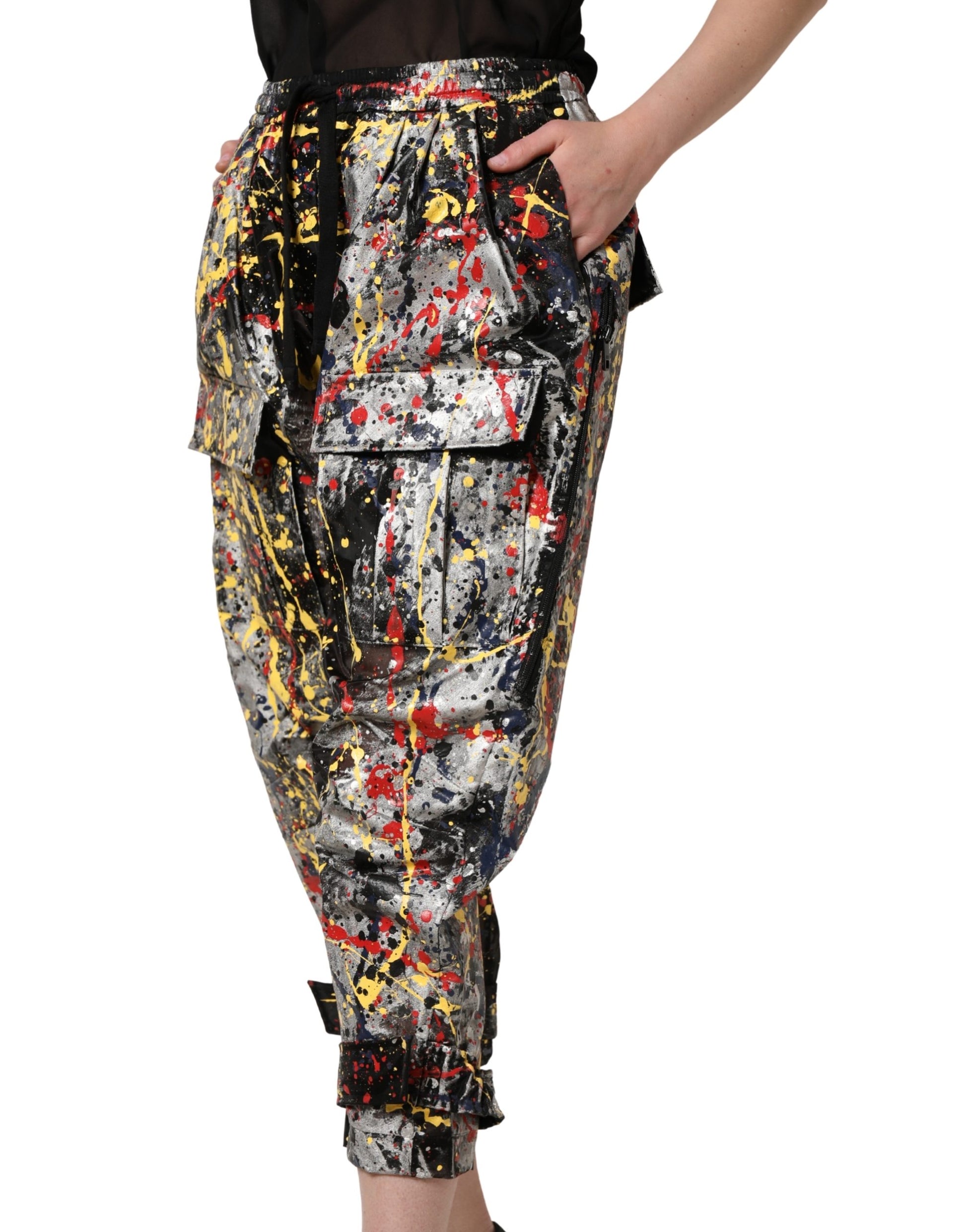 Pantalon cargo court effet éclaboussures de couleur noir Dolce & Gabbana