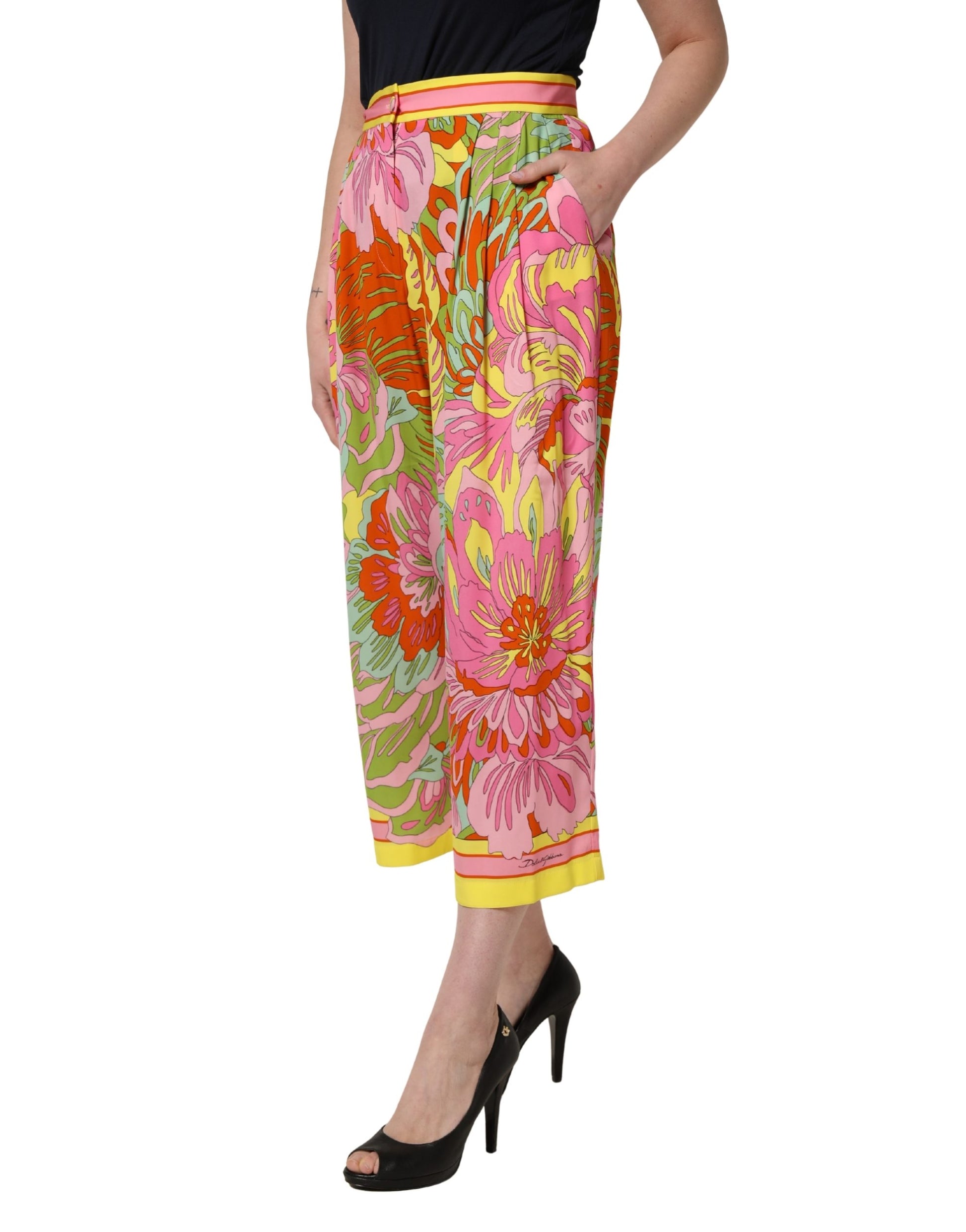 Pantalon court à imprimé floral multicolore Dolce & Gabbana