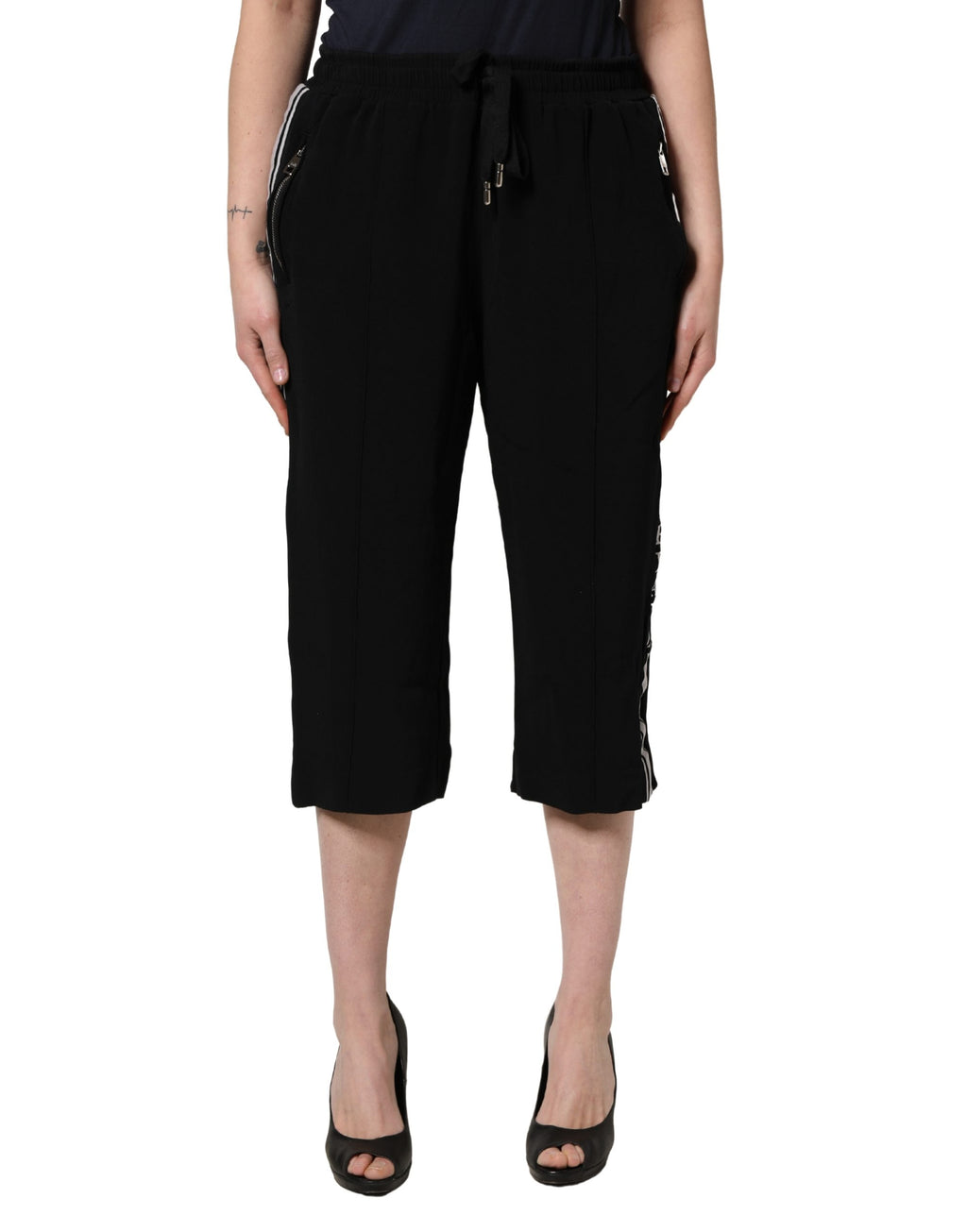 Pantalon cropped taille mi-haute en viscose noire Dolce & Gabbana pour femme