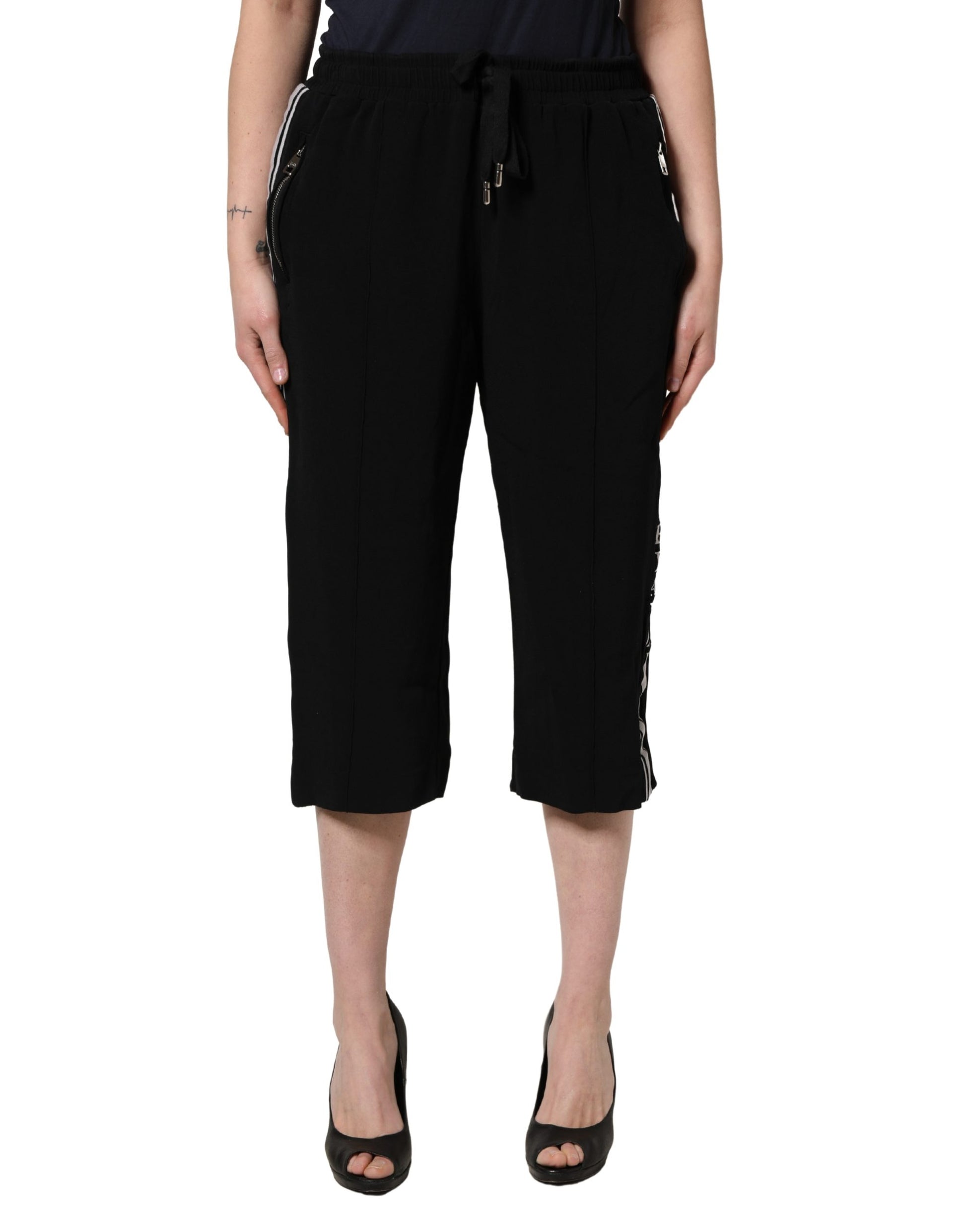 Pantalon cropped taille mi-haute en viscose noire Dolce & Gabbana pour femme