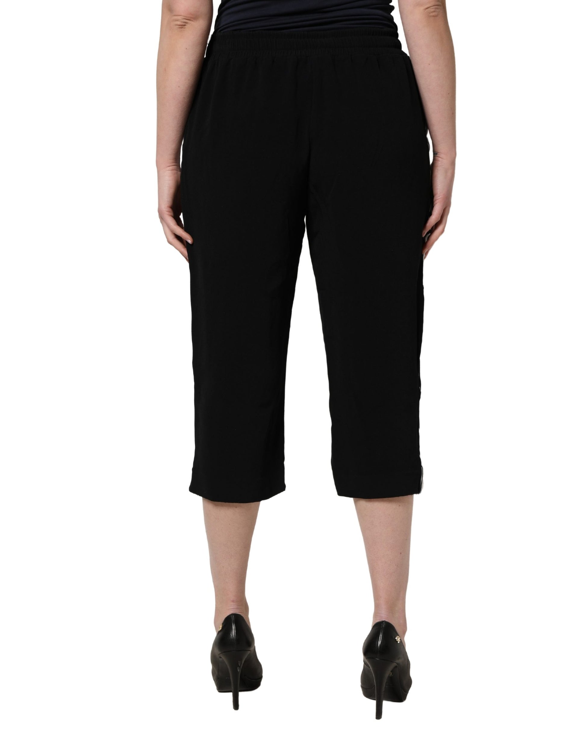 Pantalon cropped taille mi-haute en viscose noire Dolce & Gabbana pour femme