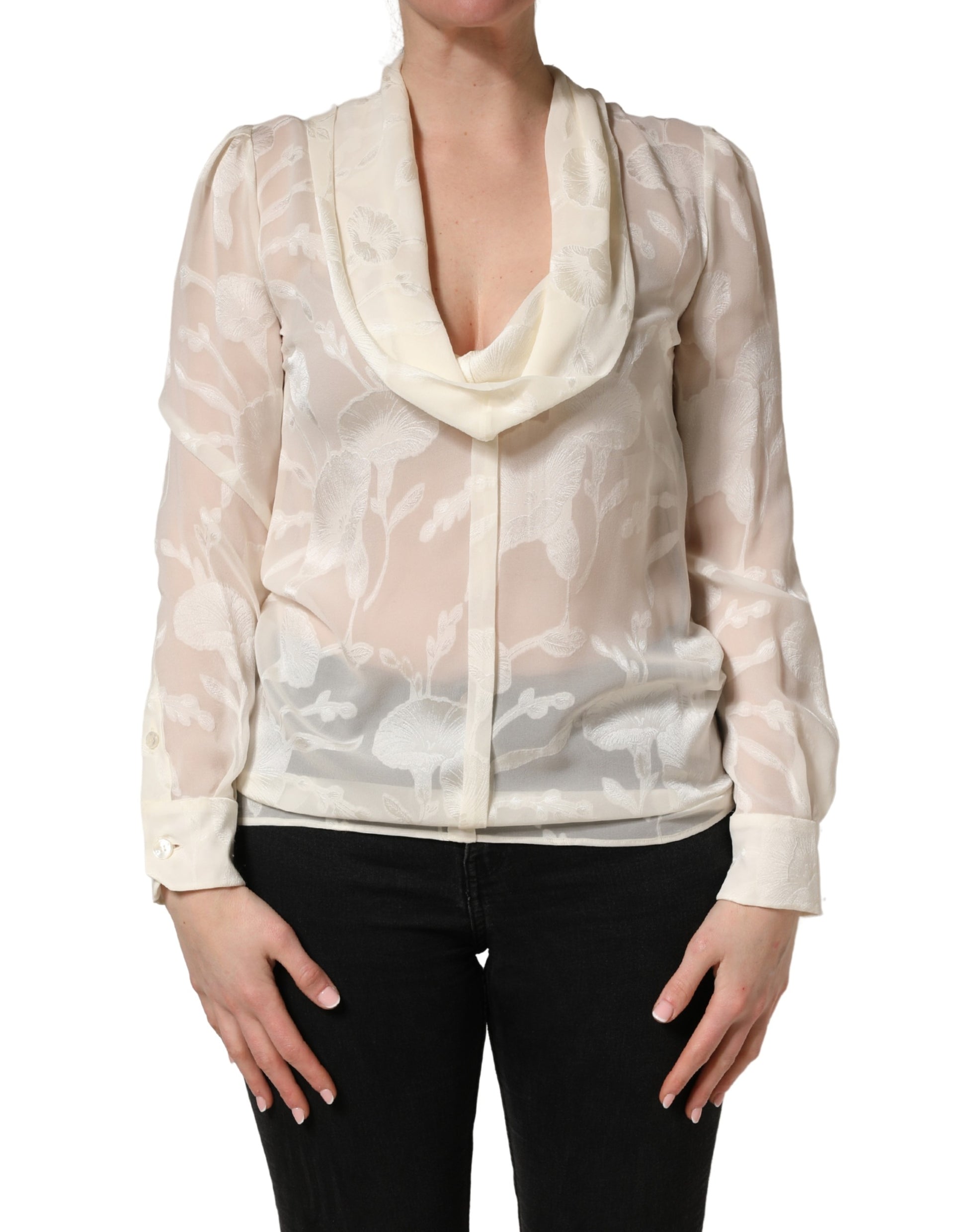 Chemisier Dolce & Gabbana en soie semi-transparente à imprimé floral blanc cassé