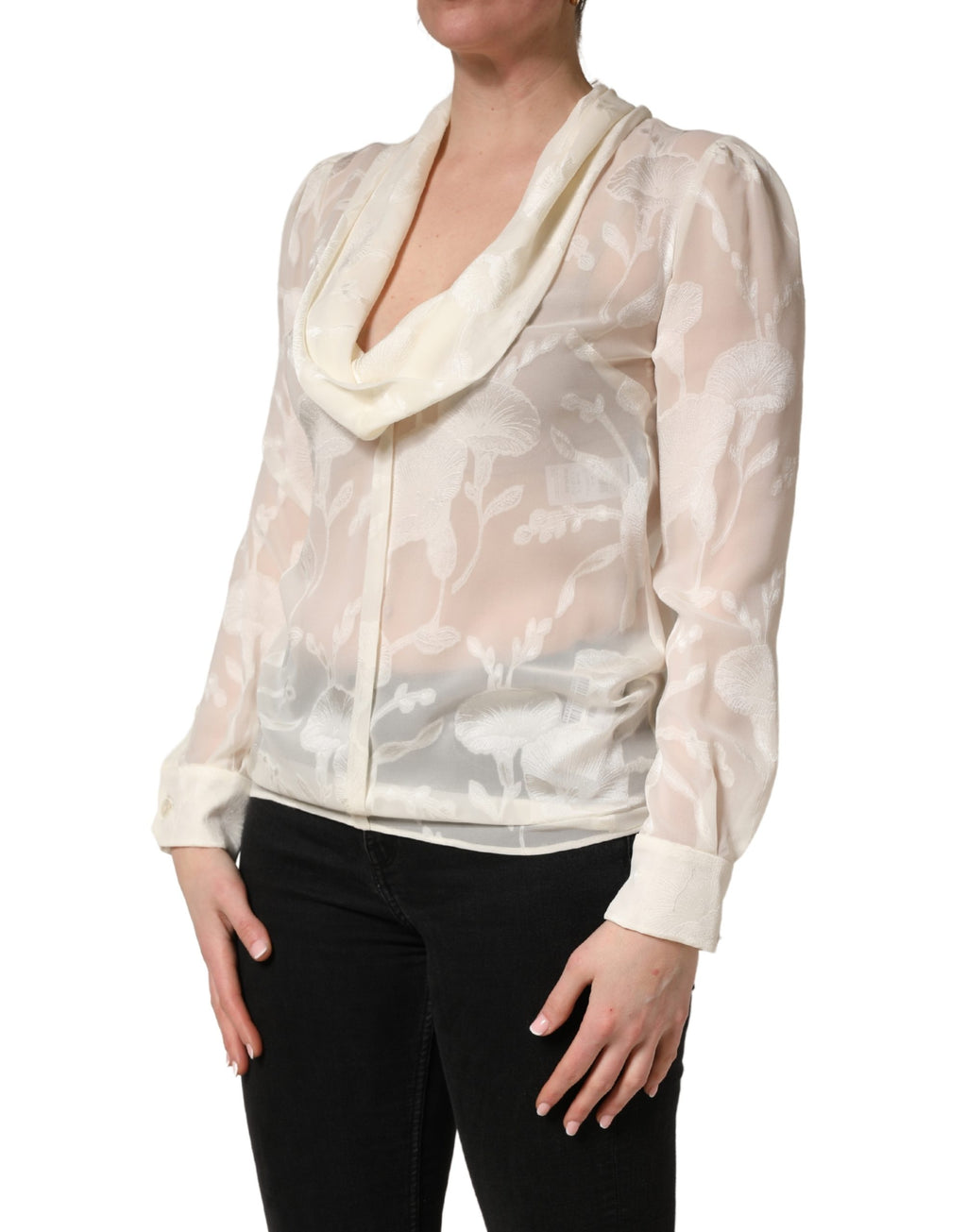 Chemisier Dolce & Gabbana en soie semi-transparente à imprimé floral blanc cassé