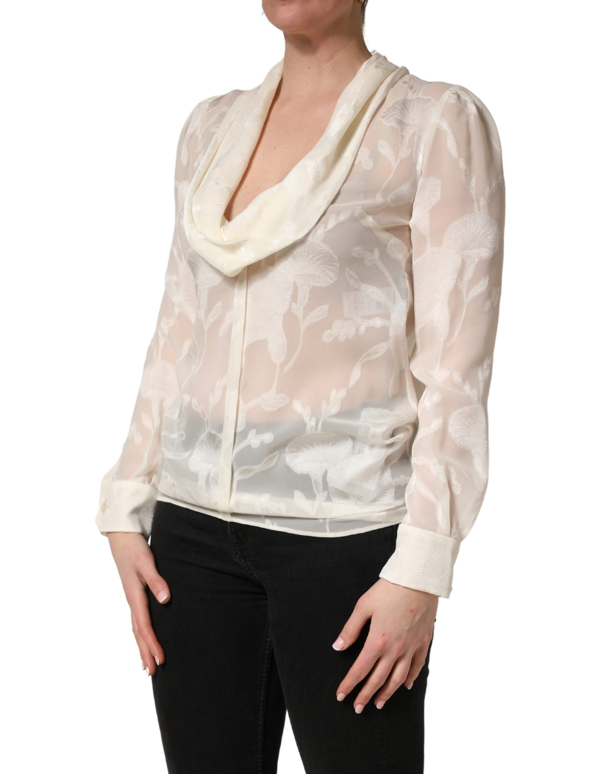 Chemisier Dolce & Gabbana en soie semi-transparente à imprimé floral blanc cassé