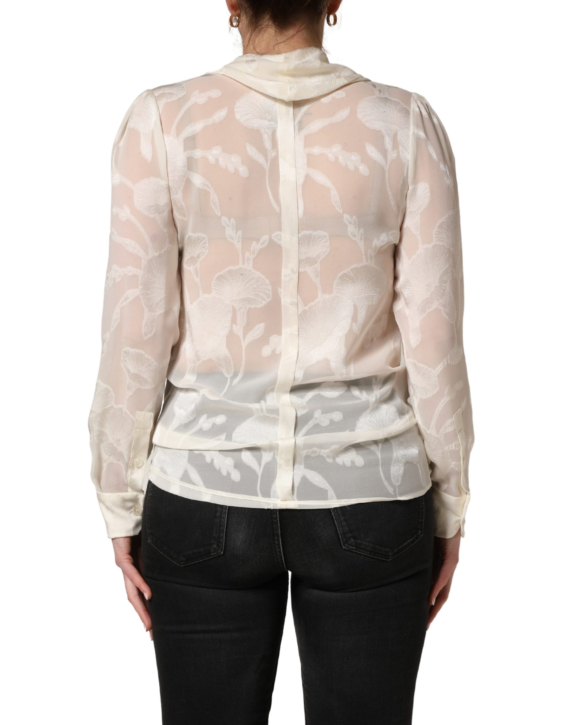 Chemisier Dolce & Gabbana en soie semi-transparente à imprimé floral blanc cassé