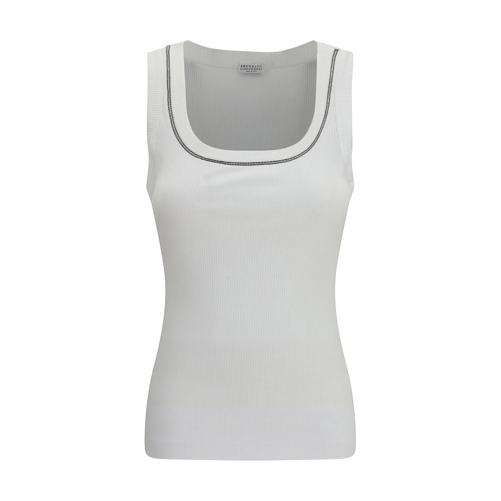 T-shirt sans manches en coton blanc Brunello Cucinelli