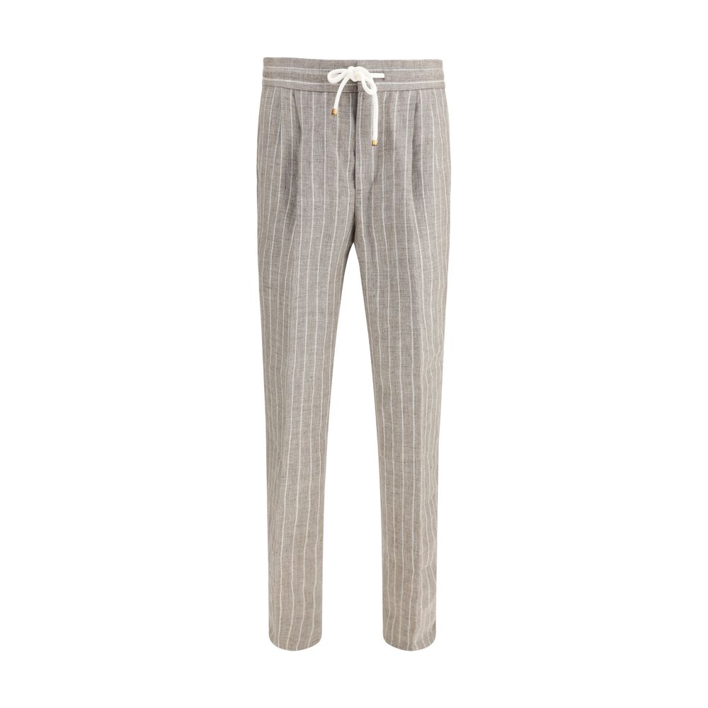 Pantalon décontracté en lin beige Brunello Cucinelli