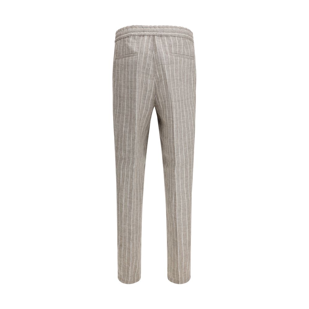 Pantalon décontracté en lin beige Brunello Cucinelli