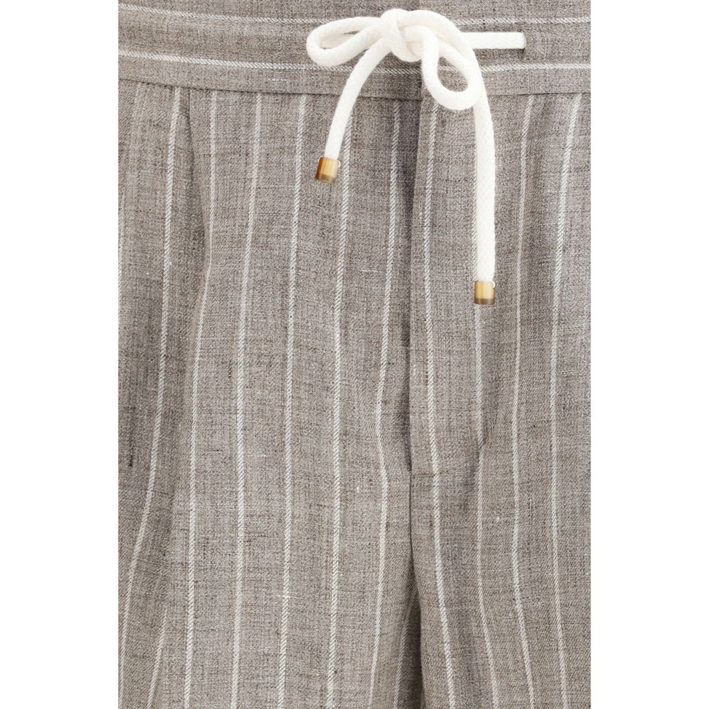 Pantalon décontracté en lin beige Brunello Cucinelli