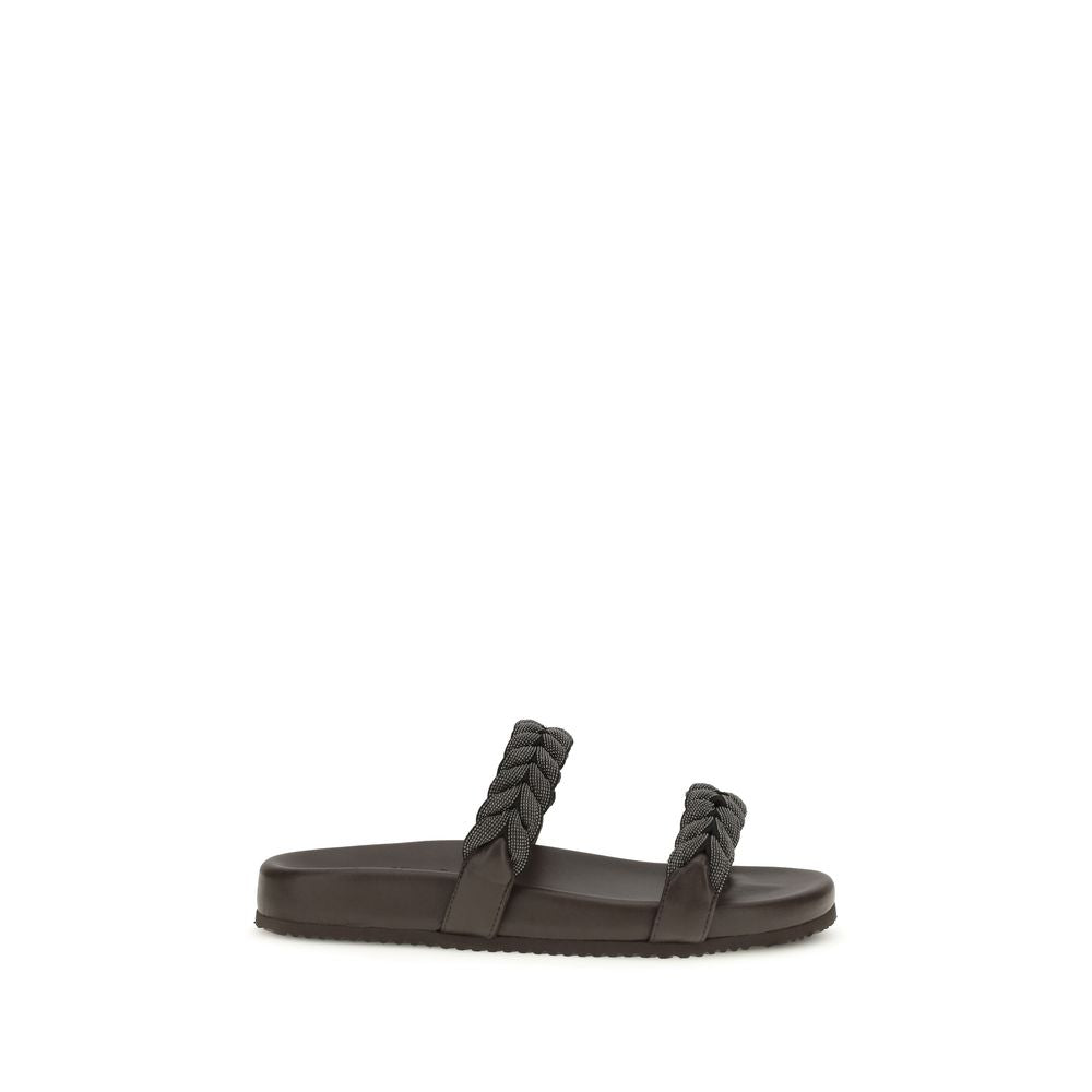Brunello Cucinelli Sandales plates en veau marron Bos Taurus