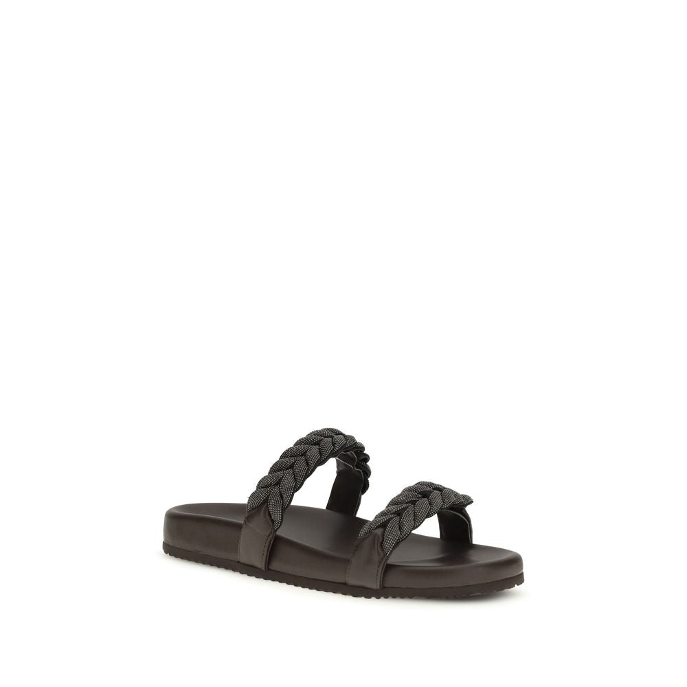 Brunello Cucinelli Sandales plates en veau marron Bos Taurus