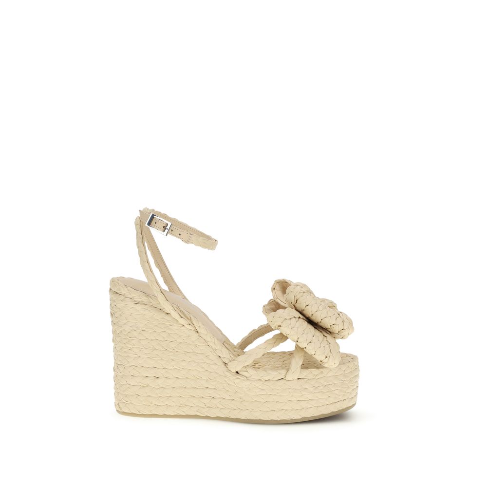 Sandales compensées en raphia beige MACH & MACH