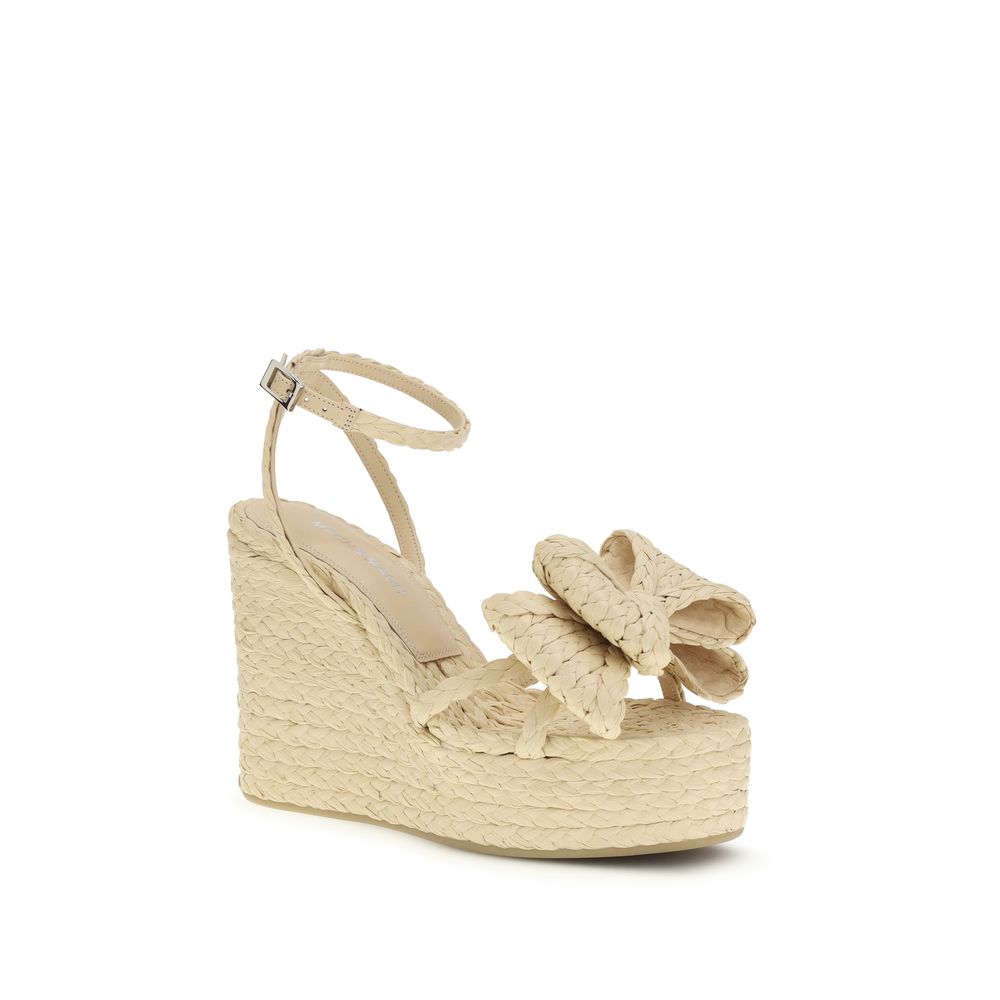 Sandales compensées en raphia beige MACH & MACH