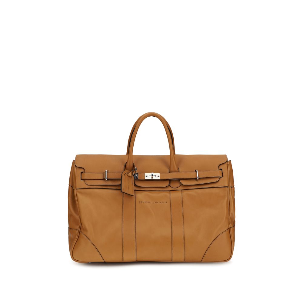 Brunello Cucinelli Sac de voyage/bagage en cuir de veau brun Bos Taurus