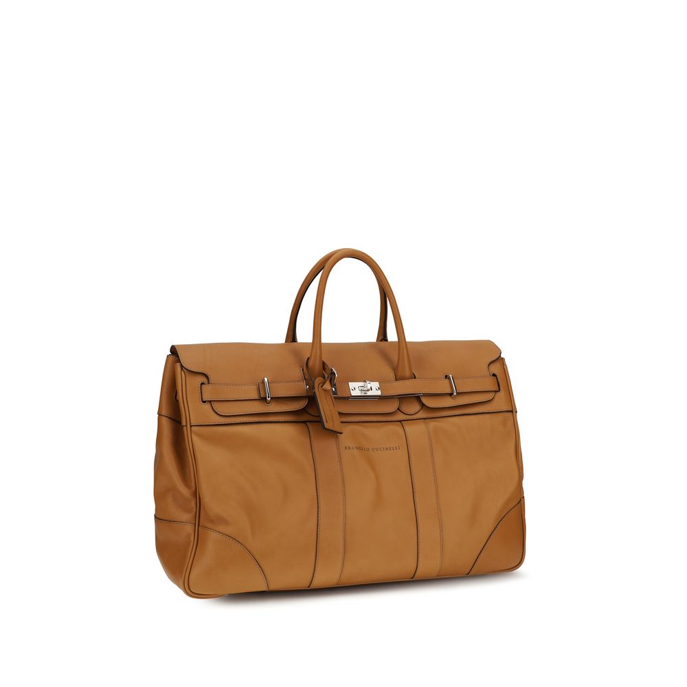 Brunello Cucinelli Sac de voyage/bagage en cuir de veau brun Bos Taurus