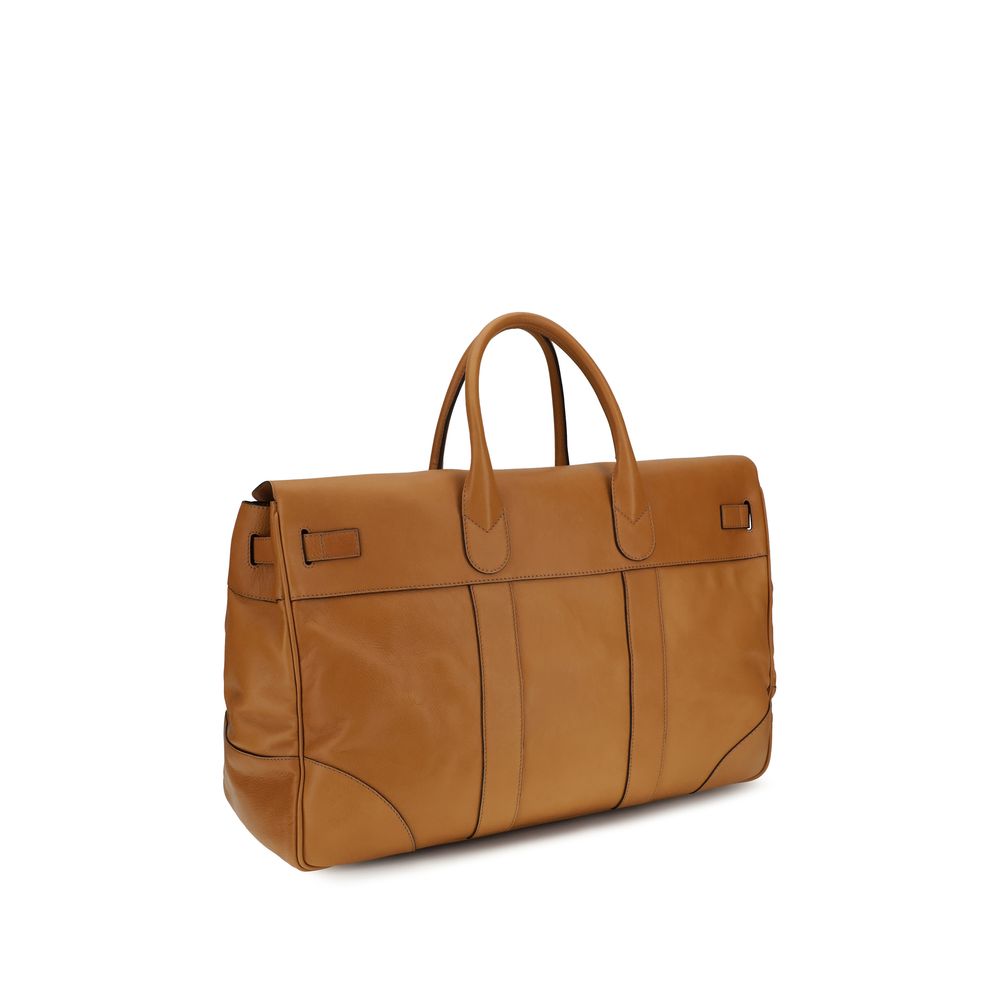 Brunello Cucinelli Sac de voyage/bagage en cuir de veau brun Bos Taurus