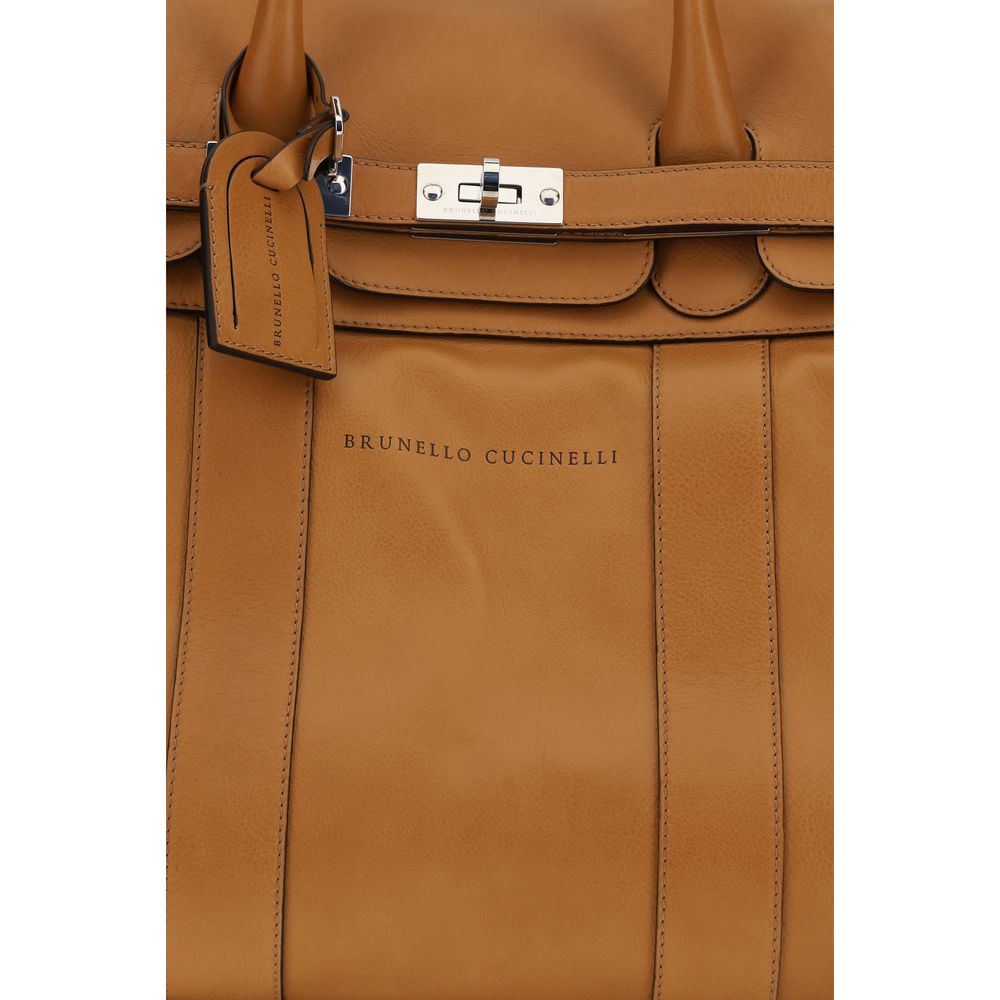 Brunello Cucinelli Sac de voyage/bagage en cuir de veau brun Bos Taurus