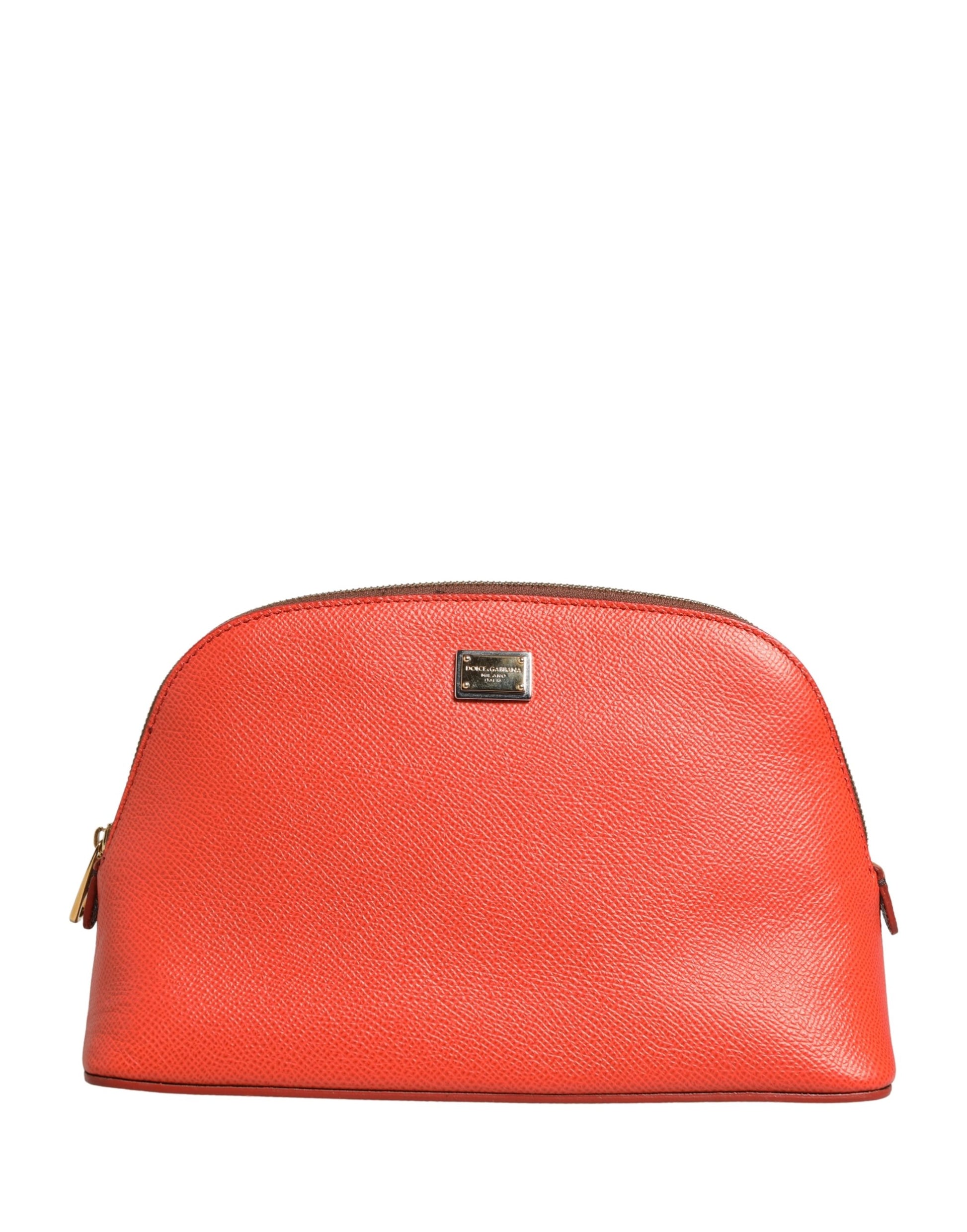 Portefeuille zippé Dolce & Gabbana en cuir orange beige avec logo DG