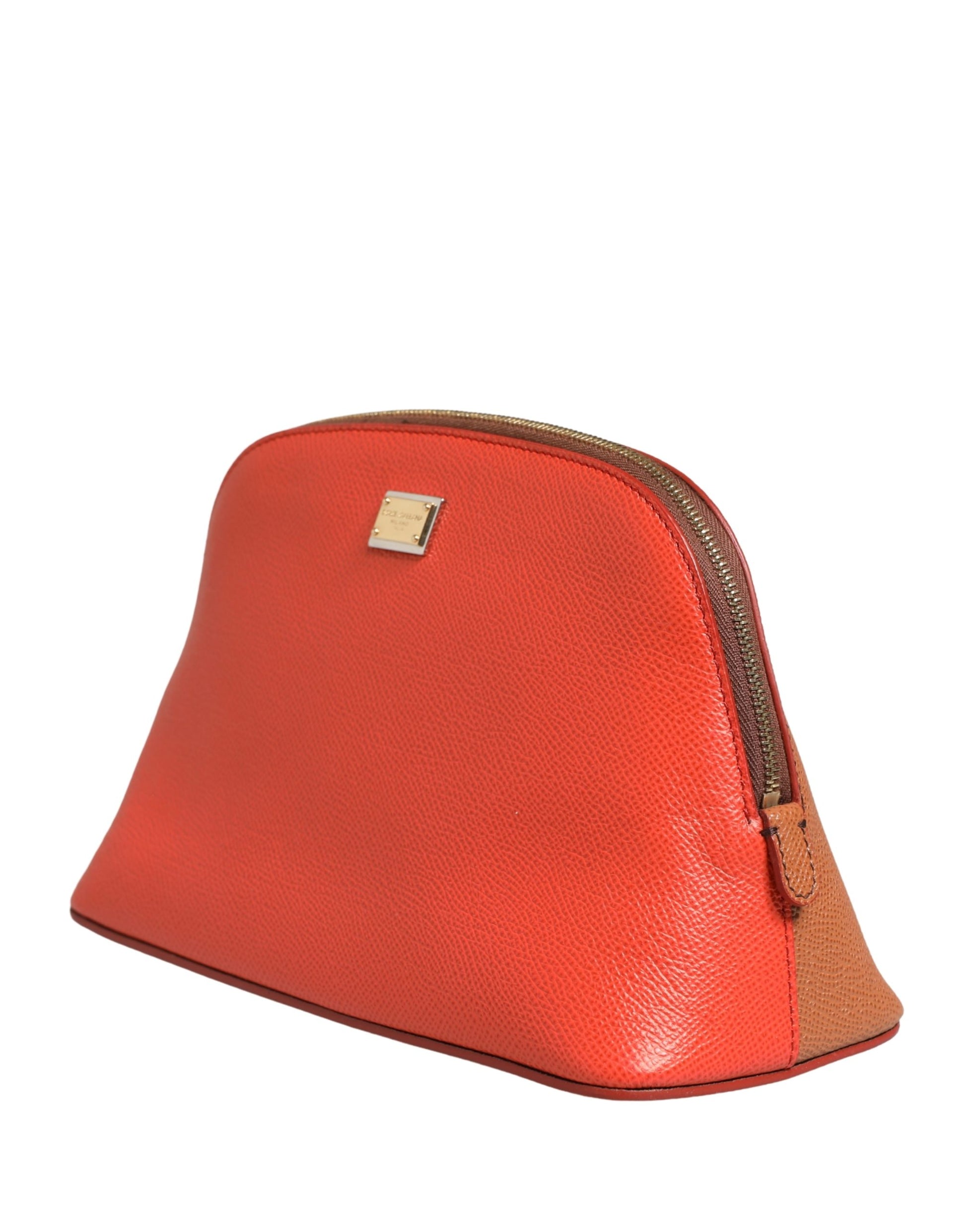 Portefeuille zippé Dolce & Gabbana en cuir orange beige avec logo DG