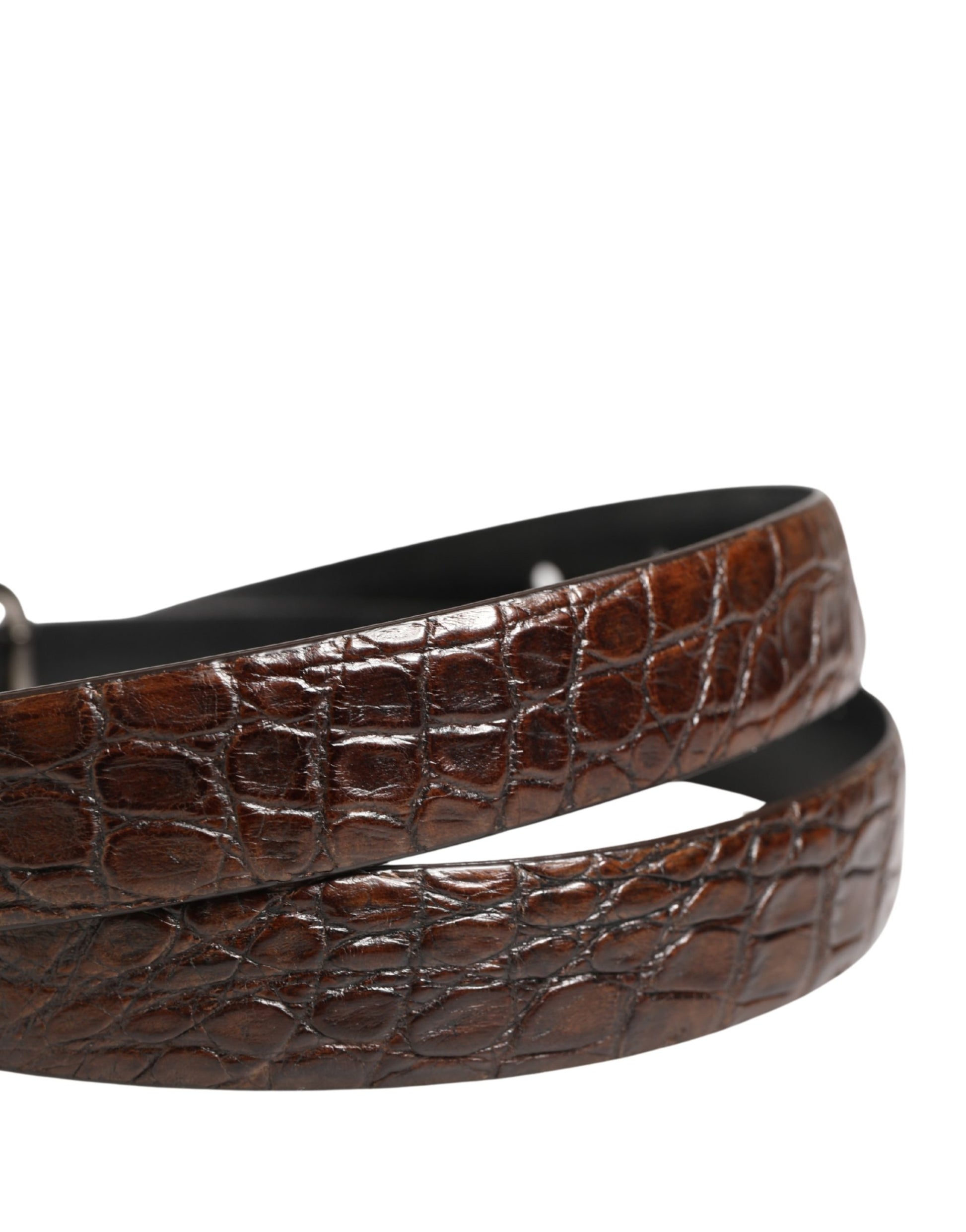 Ceinture Dolce & Gabbana en cuir marron avec boucle en métal argenté