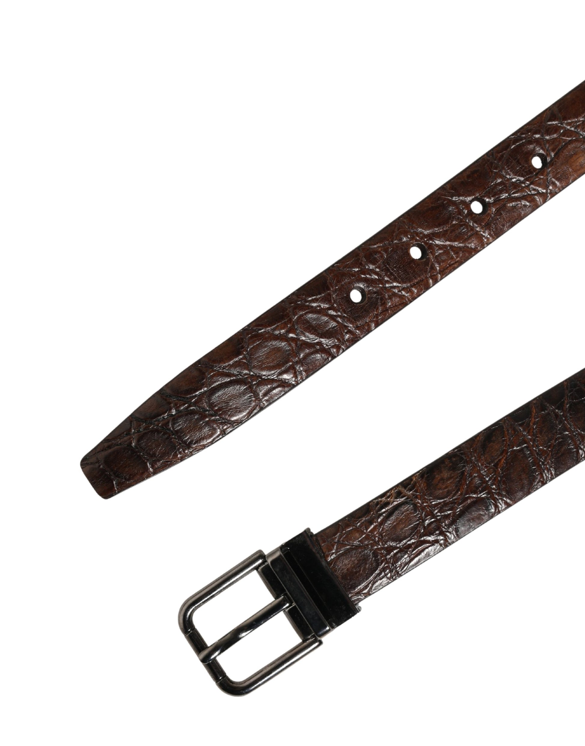 Ceinture Dolce & Gabbana en cuir marron avec boucle en métal argenté