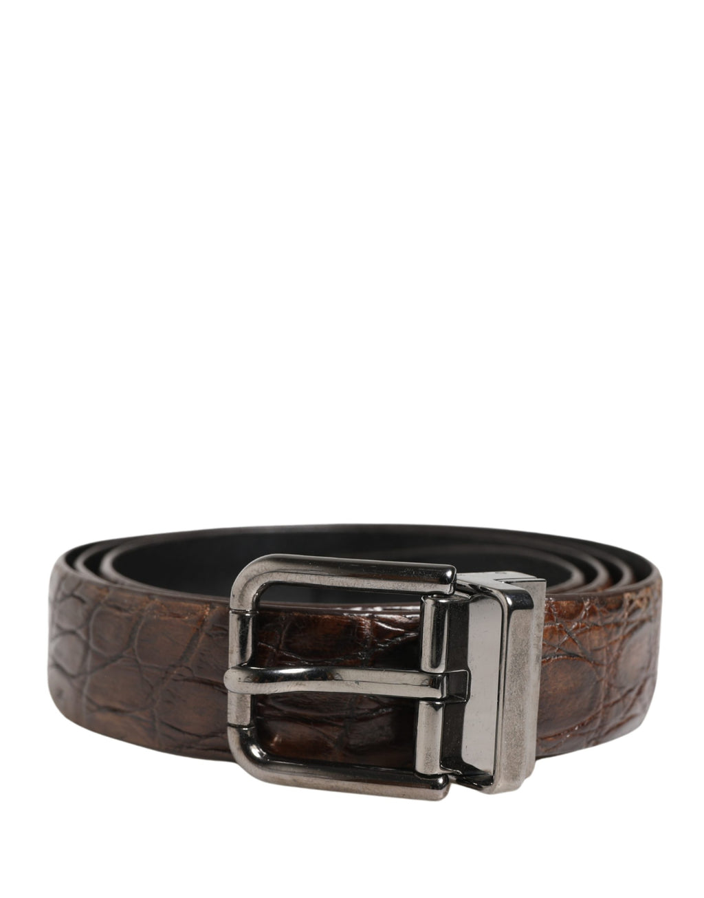 Ceinture Dolce & Gabbana en cuir marron avec boucle en métal argenté