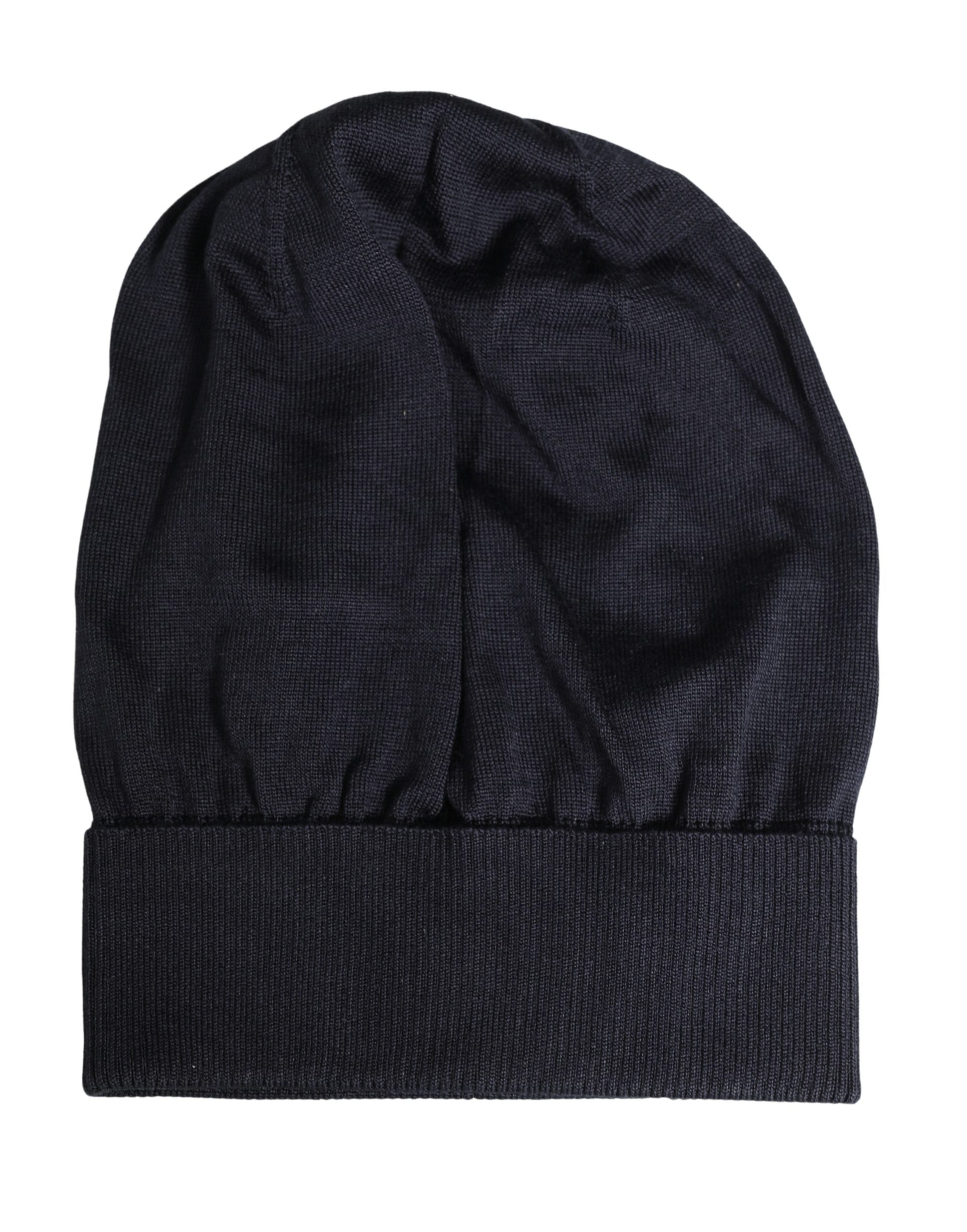 Bonnet d'hiver tricoté en laine unie noire Dolce & Gabbana