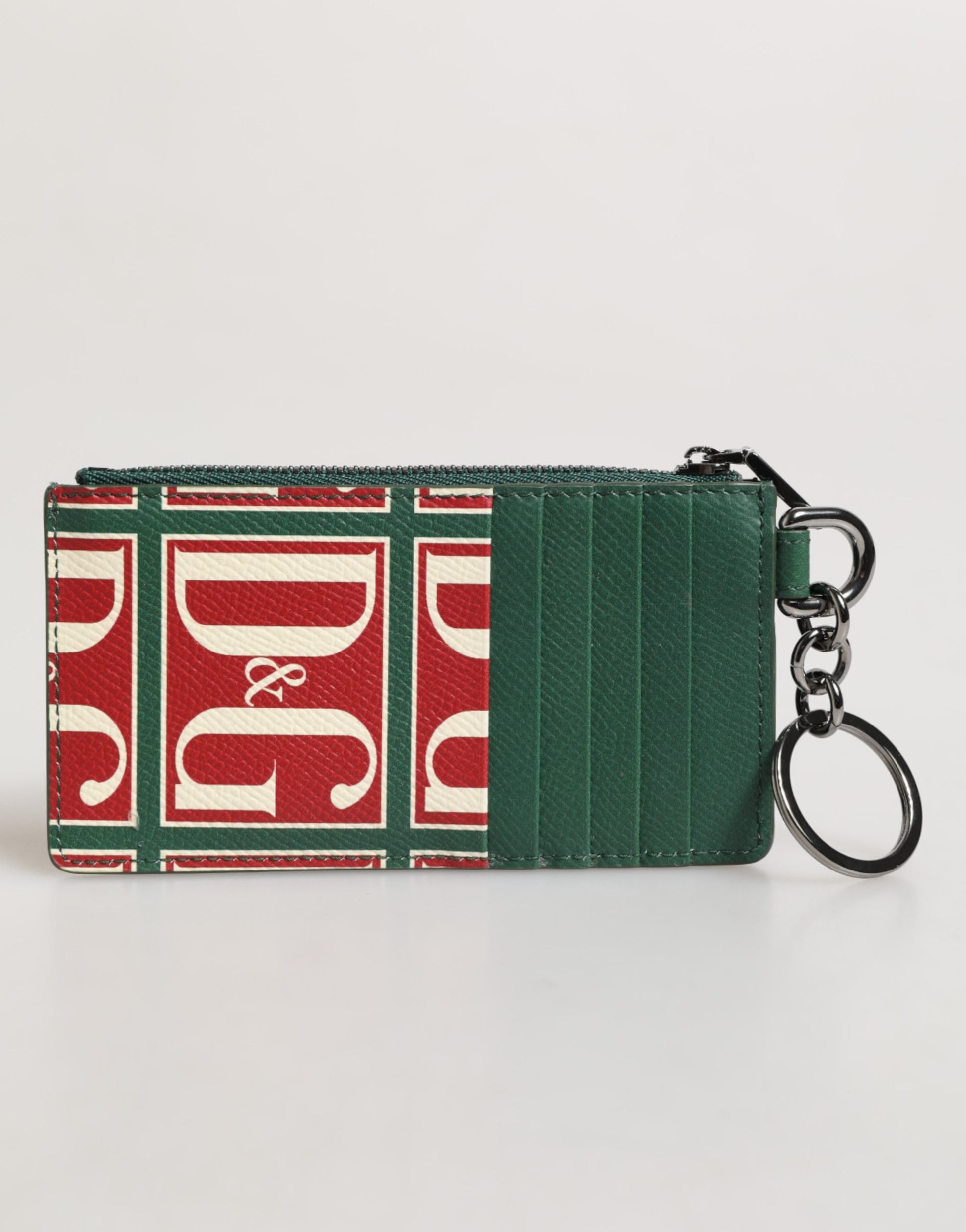 Porte-cartes Dolce & Gabbana en cuir de veau vert avec imprimé logo monogramme