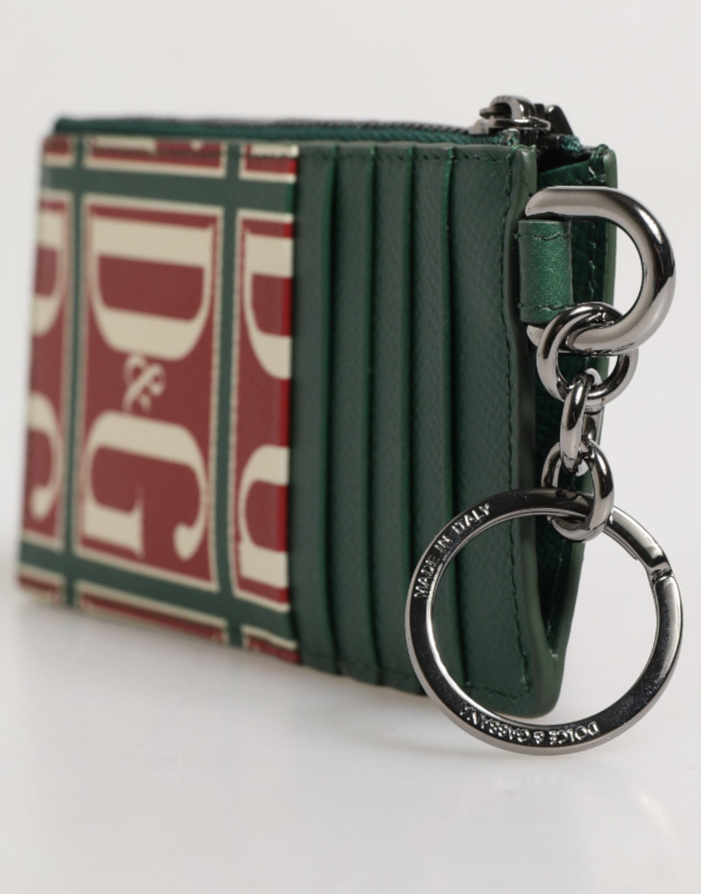 Porte-cartes Dolce & Gabbana en cuir de veau vert avec imprimé logo monogramme