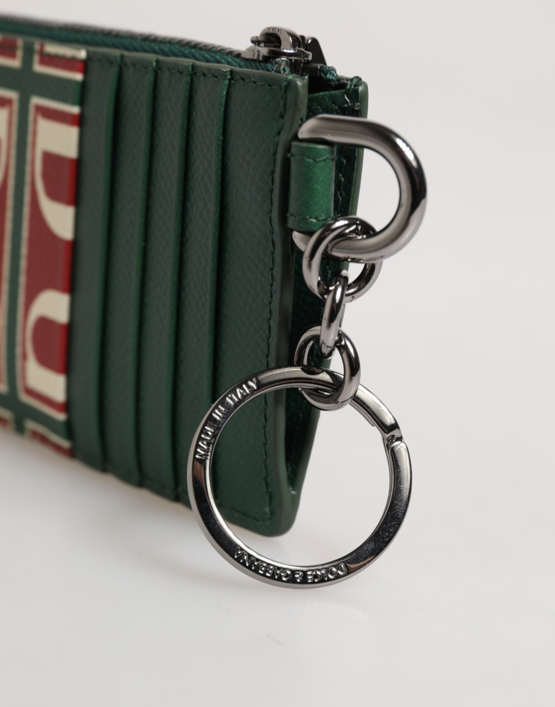 Porte-cartes Dolce & Gabbana en cuir de veau vert avec imprimé logo monogramme