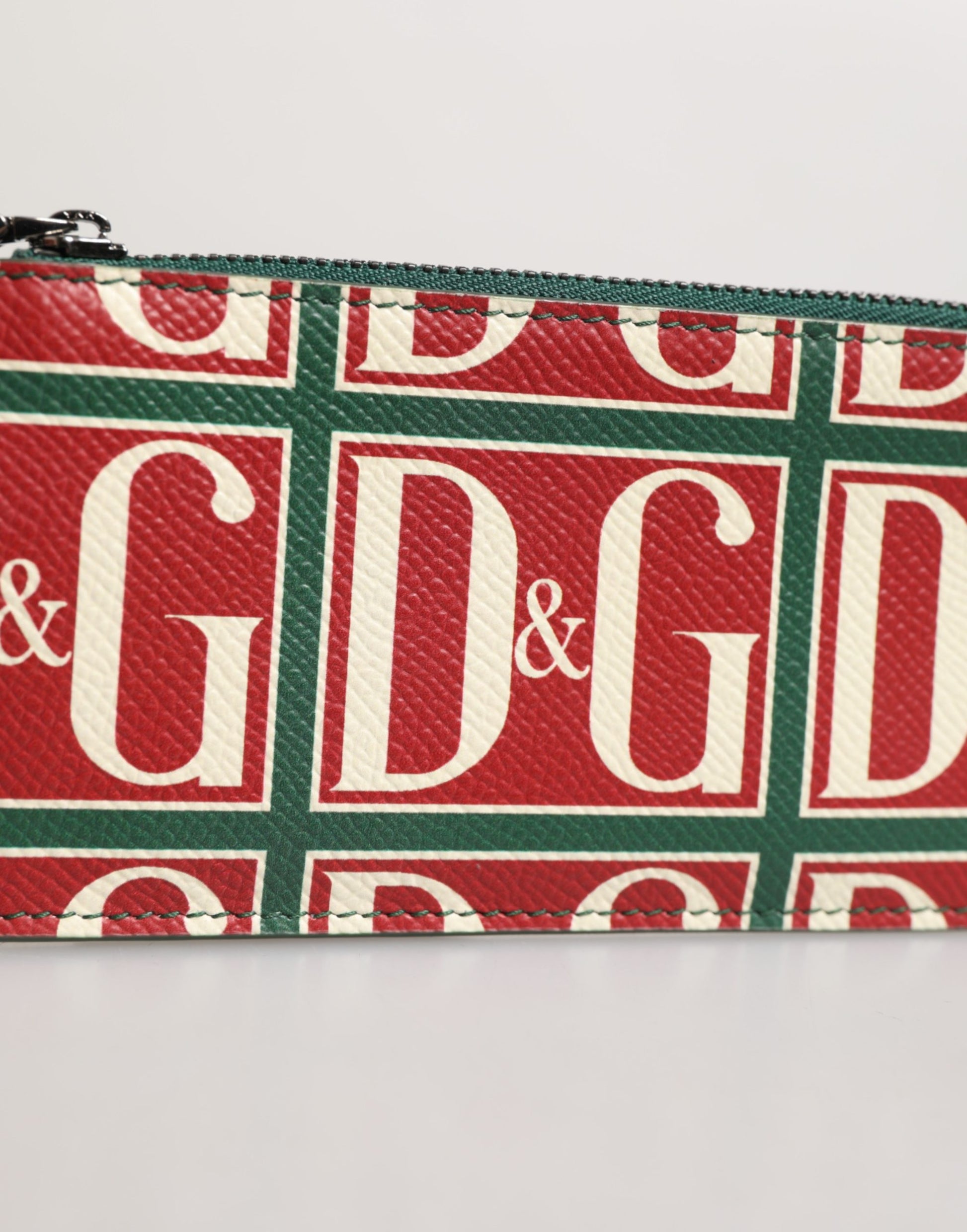 Porte-cartes Dolce & Gabbana en cuir de veau vert avec imprimé logo monogramme