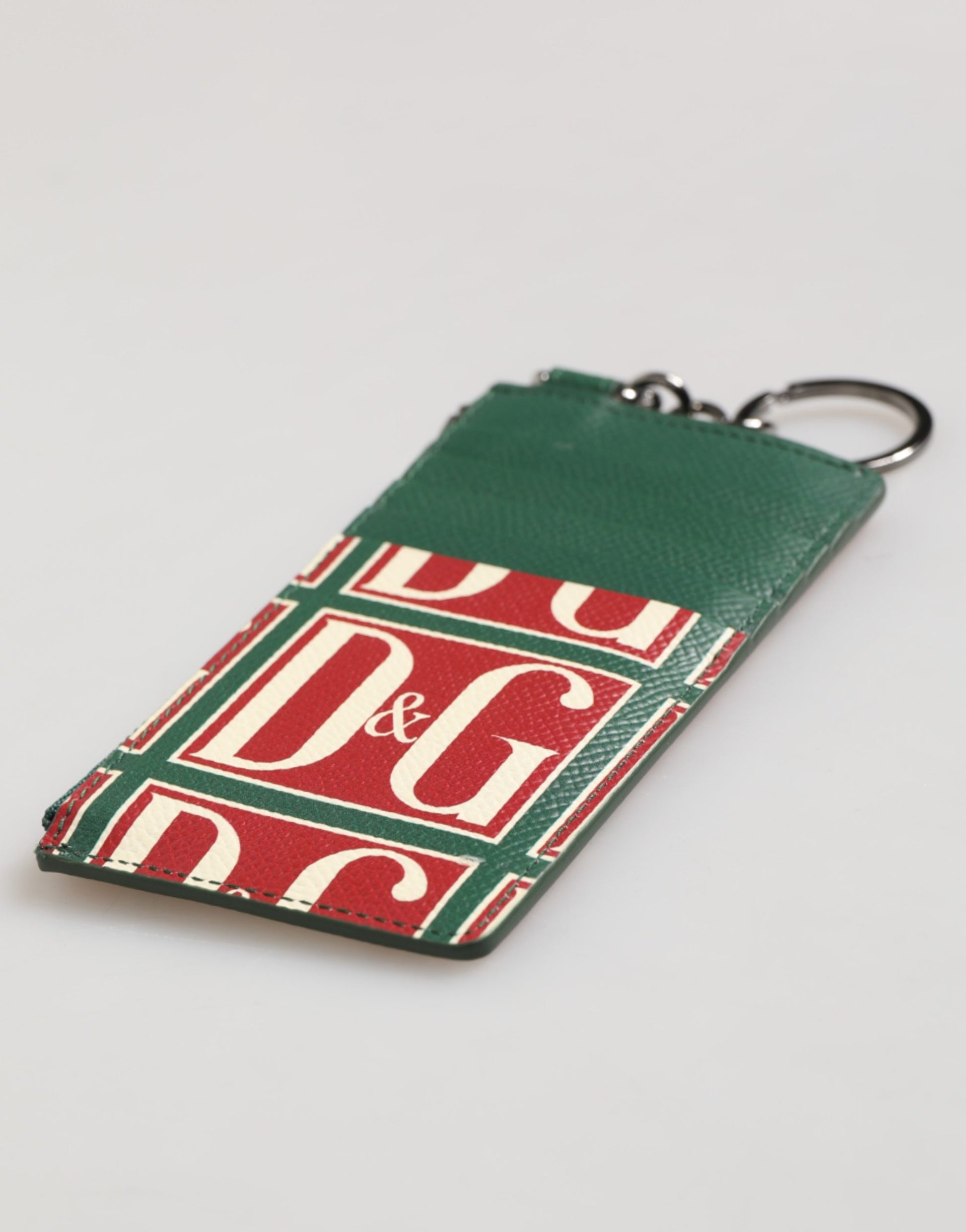 Porte-cartes Dolce & Gabbana en cuir de veau vert avec imprimé logo monogramme