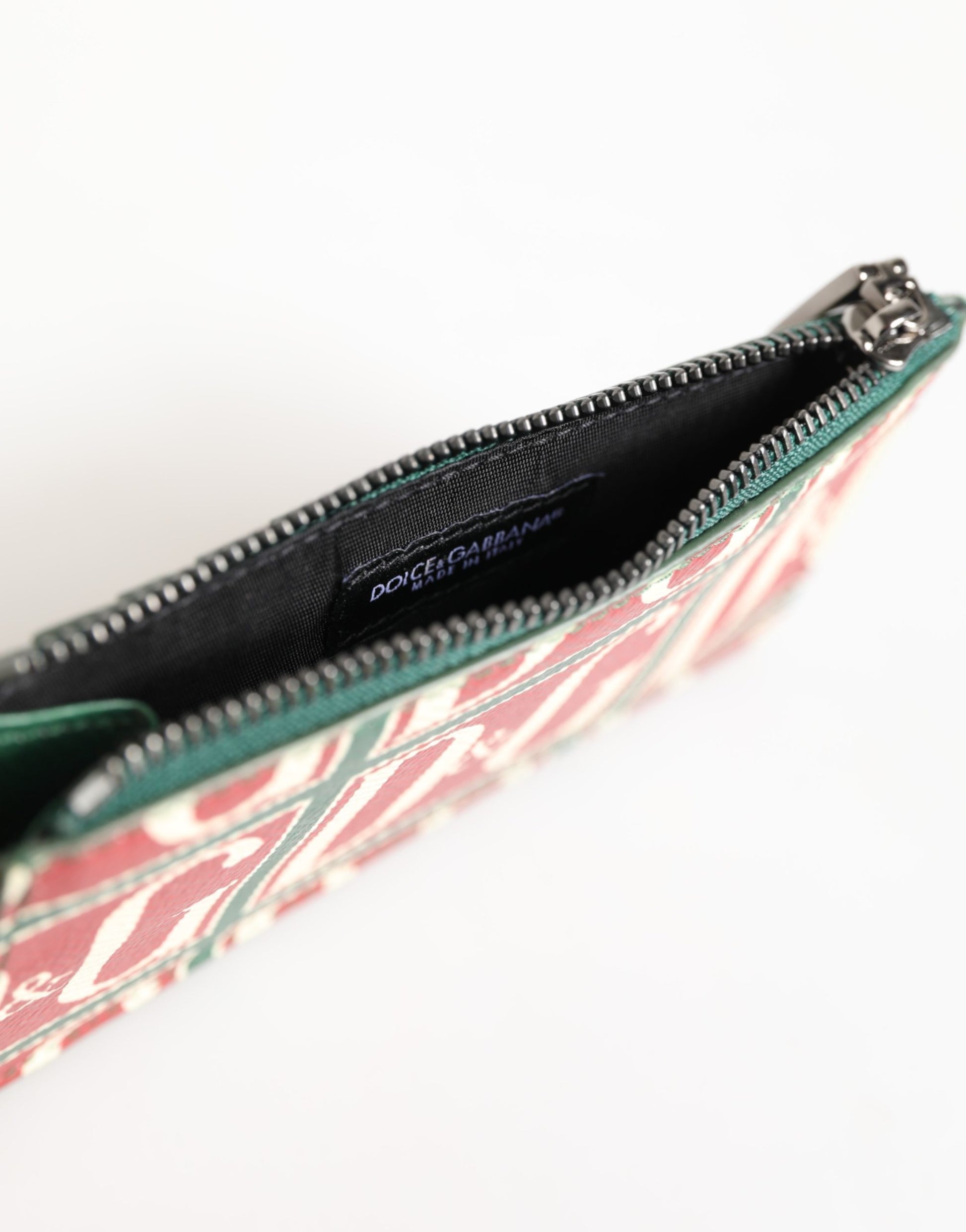Porte-cartes Dolce & Gabbana en cuir de veau vert avec imprimé logo monogramme