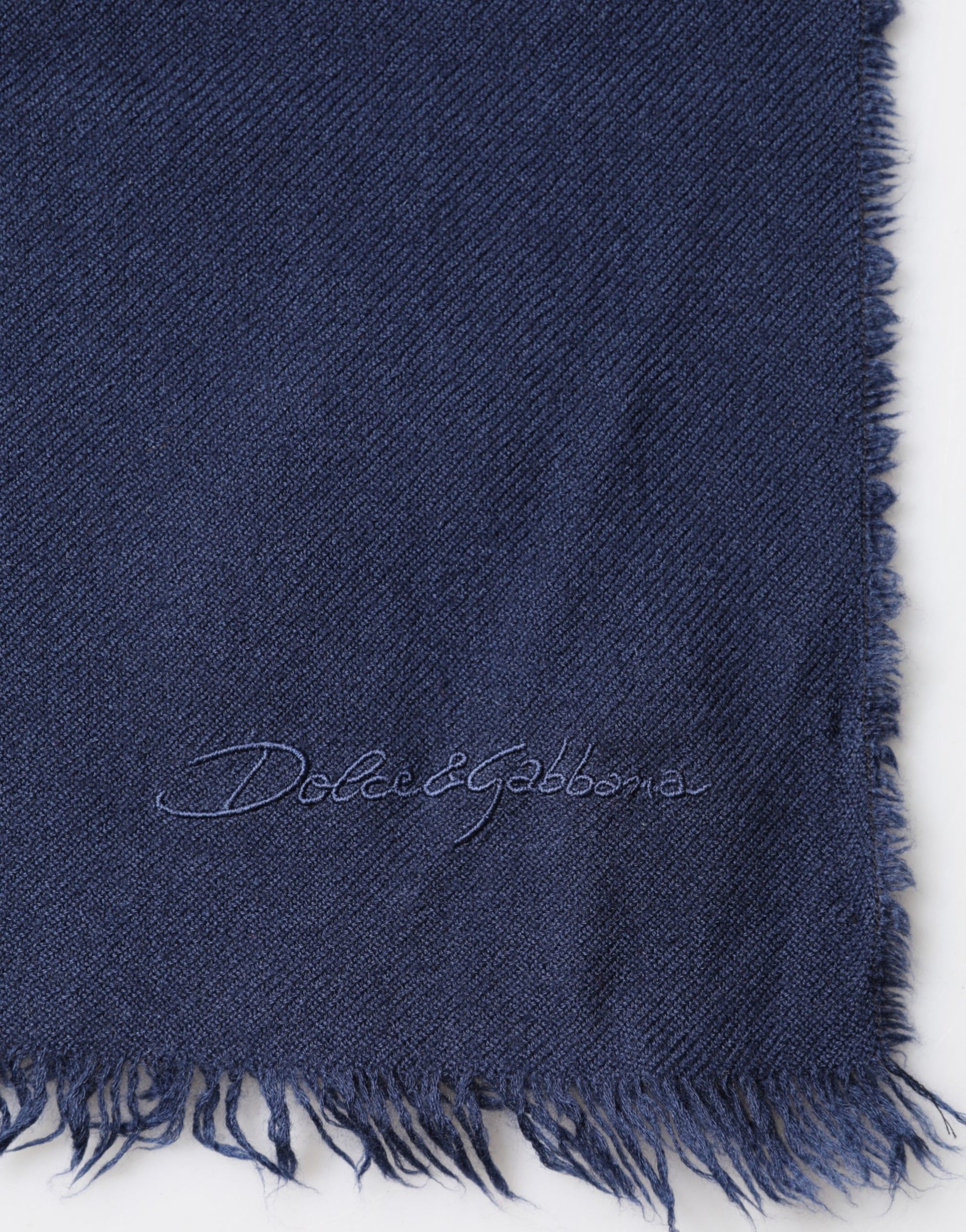 Dolce & Gabbana Foulard Écharpe Homme en Cachemire Bleu à Franges 70cm x 200cm