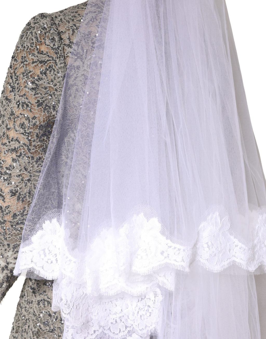 Voile de mariée long Dolce & Gabbana en nylon et dentelle florale blanche, longueur ras du sol