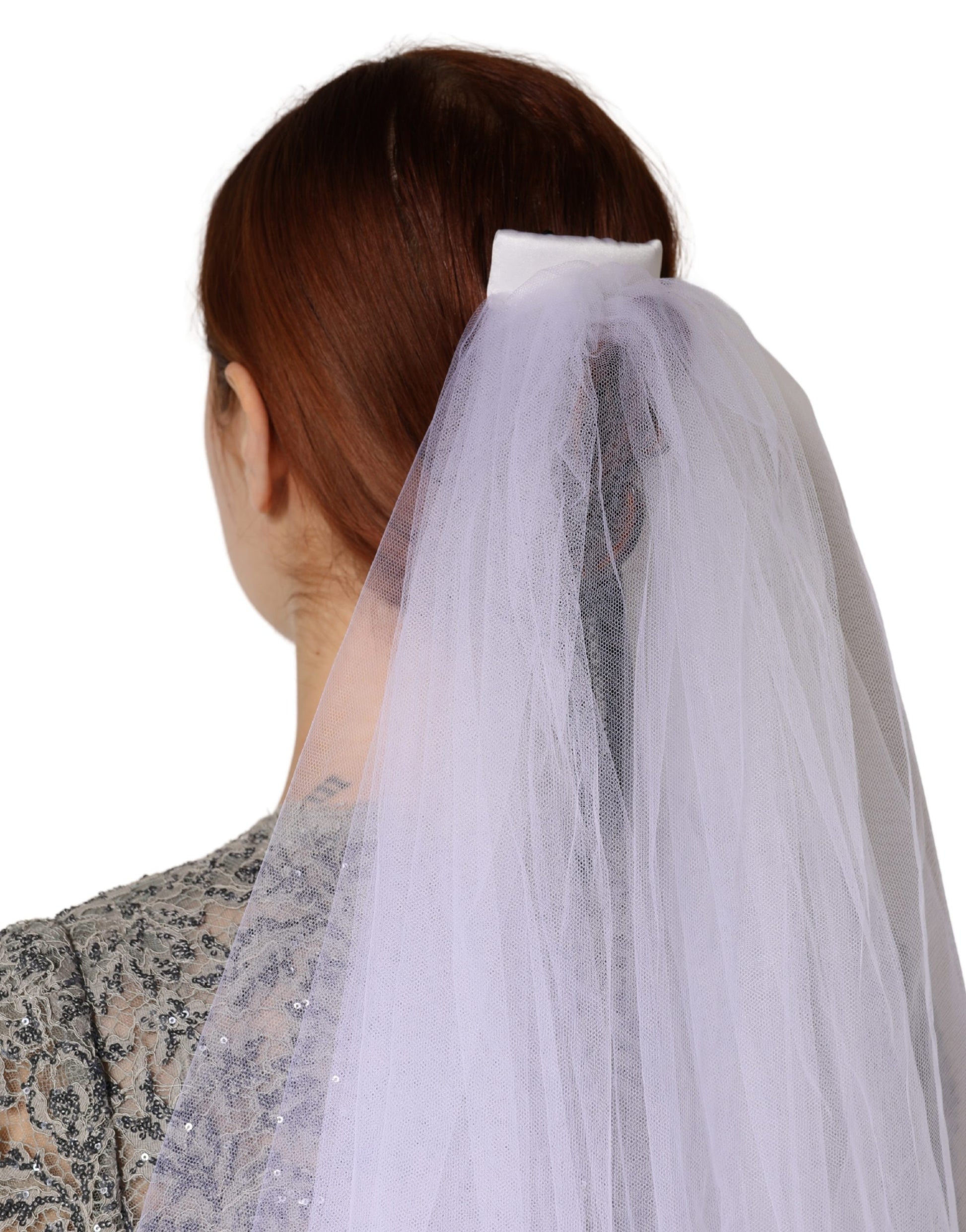 Voile de mariée long Dolce & Gabbana en nylon et dentelle florale blanche, longueur ras du sol