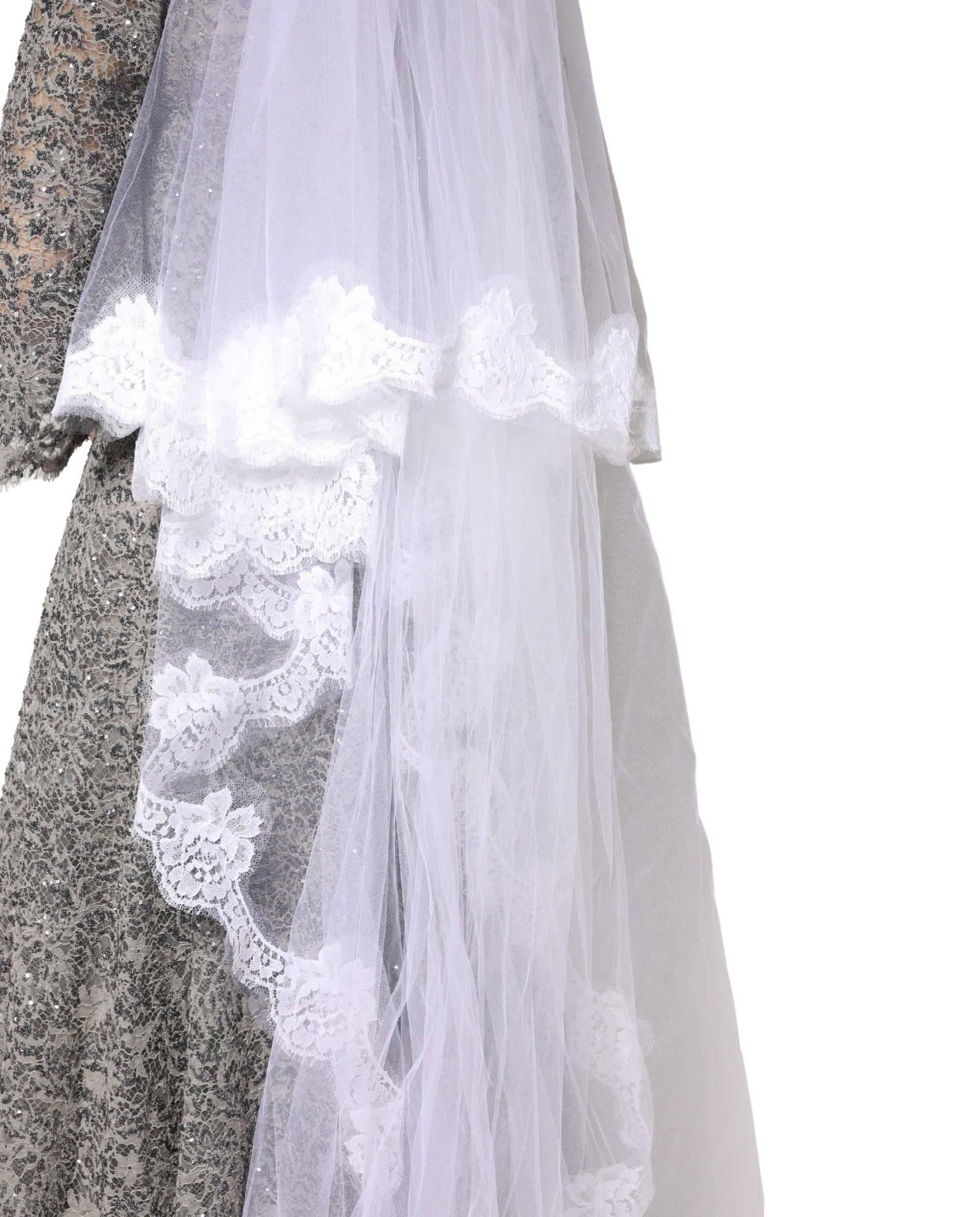 Voile de mariée long Dolce & Gabbana en nylon et dentelle florale blanche, longueur ras du sol
