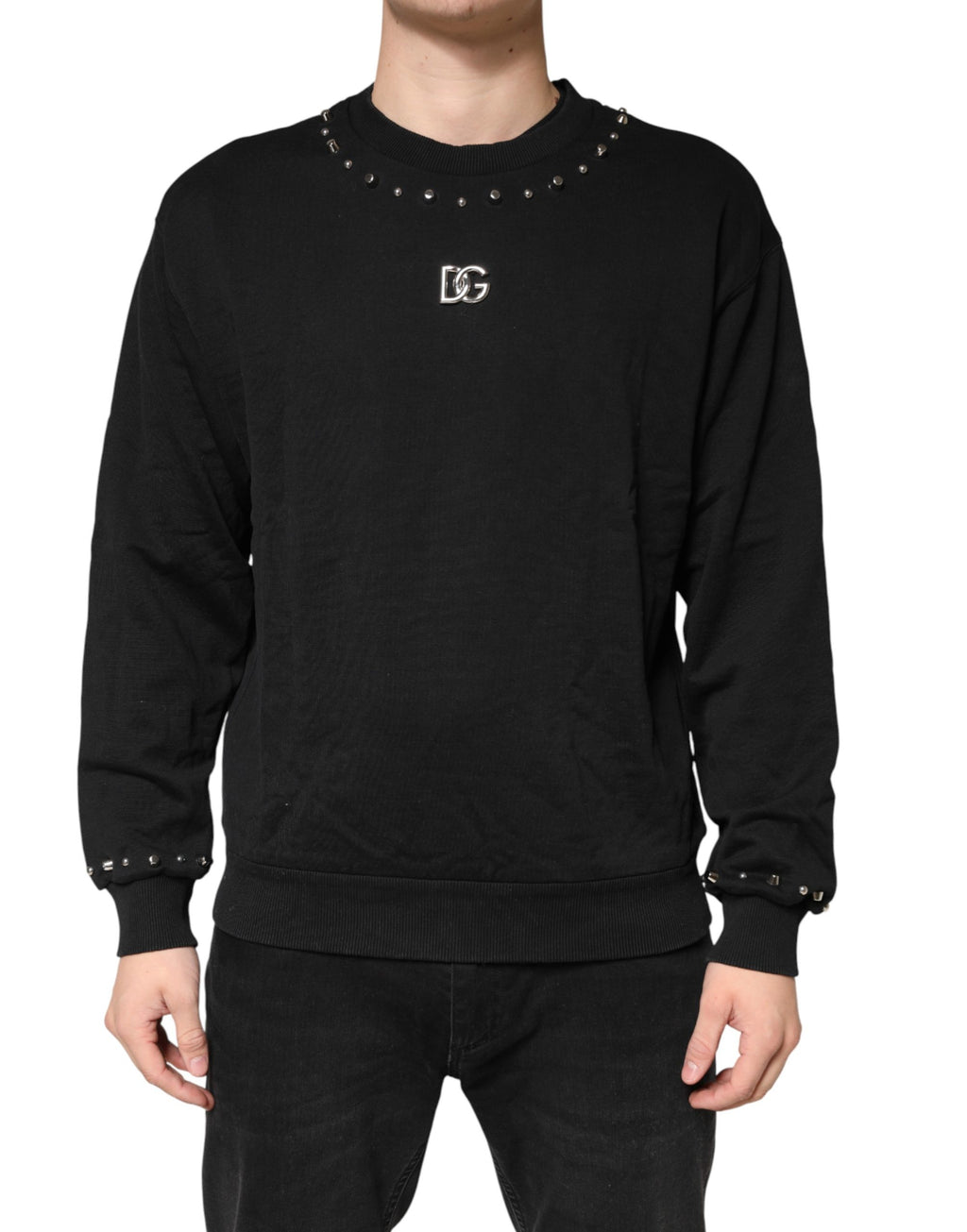 Dolce & Gabbana Schwarzes besticktes Baumwoll-Sweatshirt