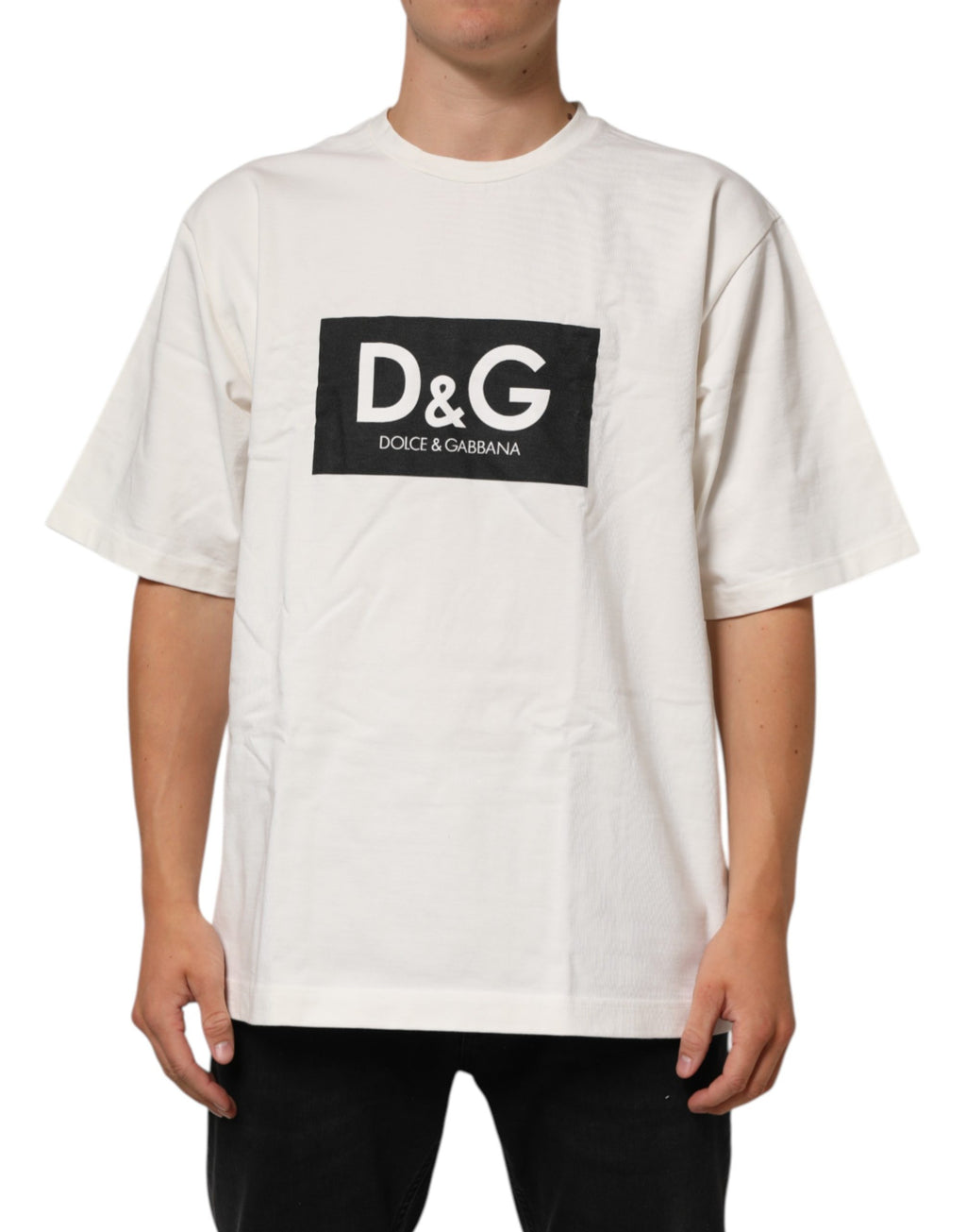 T-shirt ras du cou Dolce & Gabbana blanc en coton imprimé logo pour homme