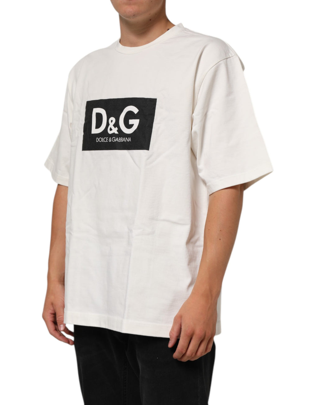 T-shirt ras du cou Dolce & Gabbana blanc en coton imprimé logo pour homme