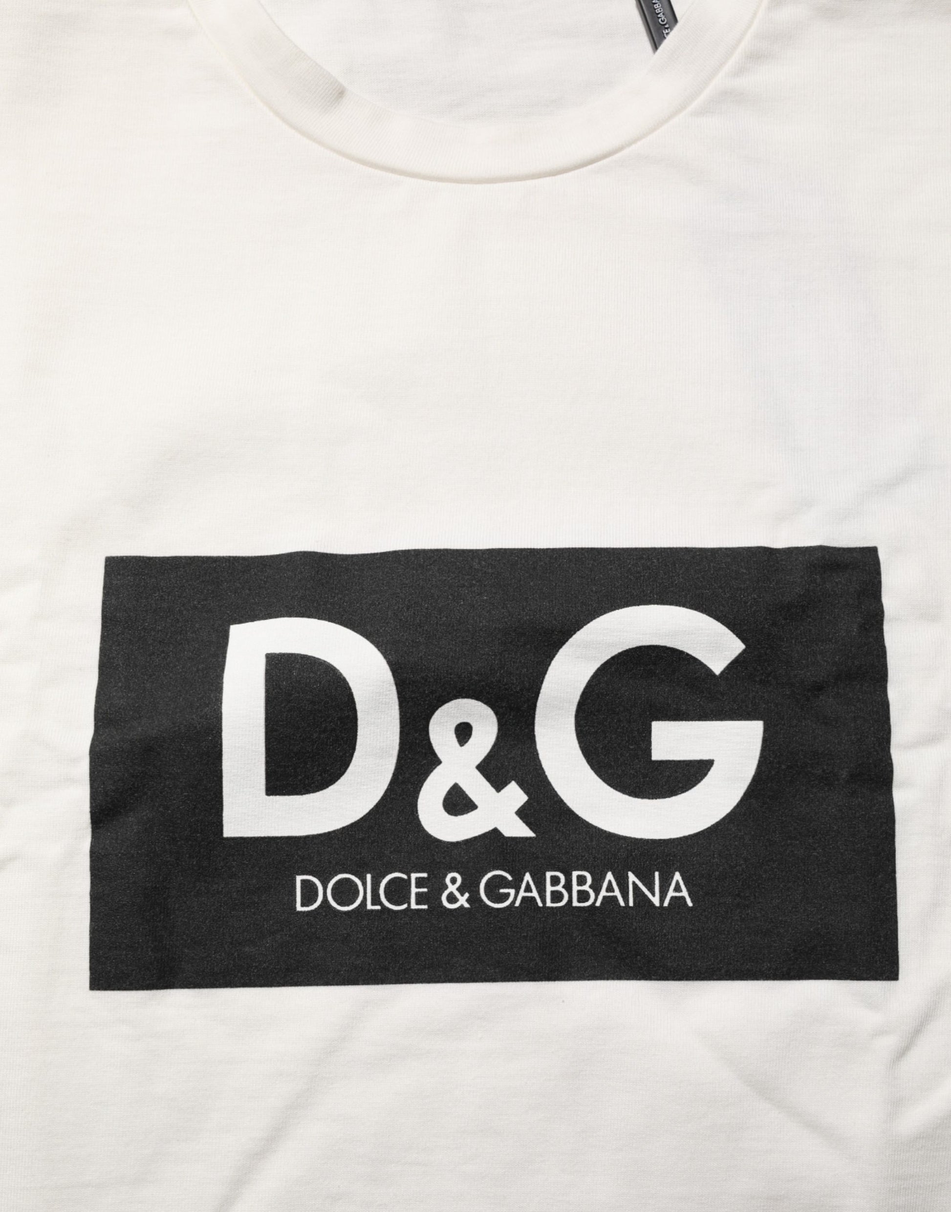 T-shirt ras du cou Dolce & Gabbana blanc en coton imprimé logo pour homme
