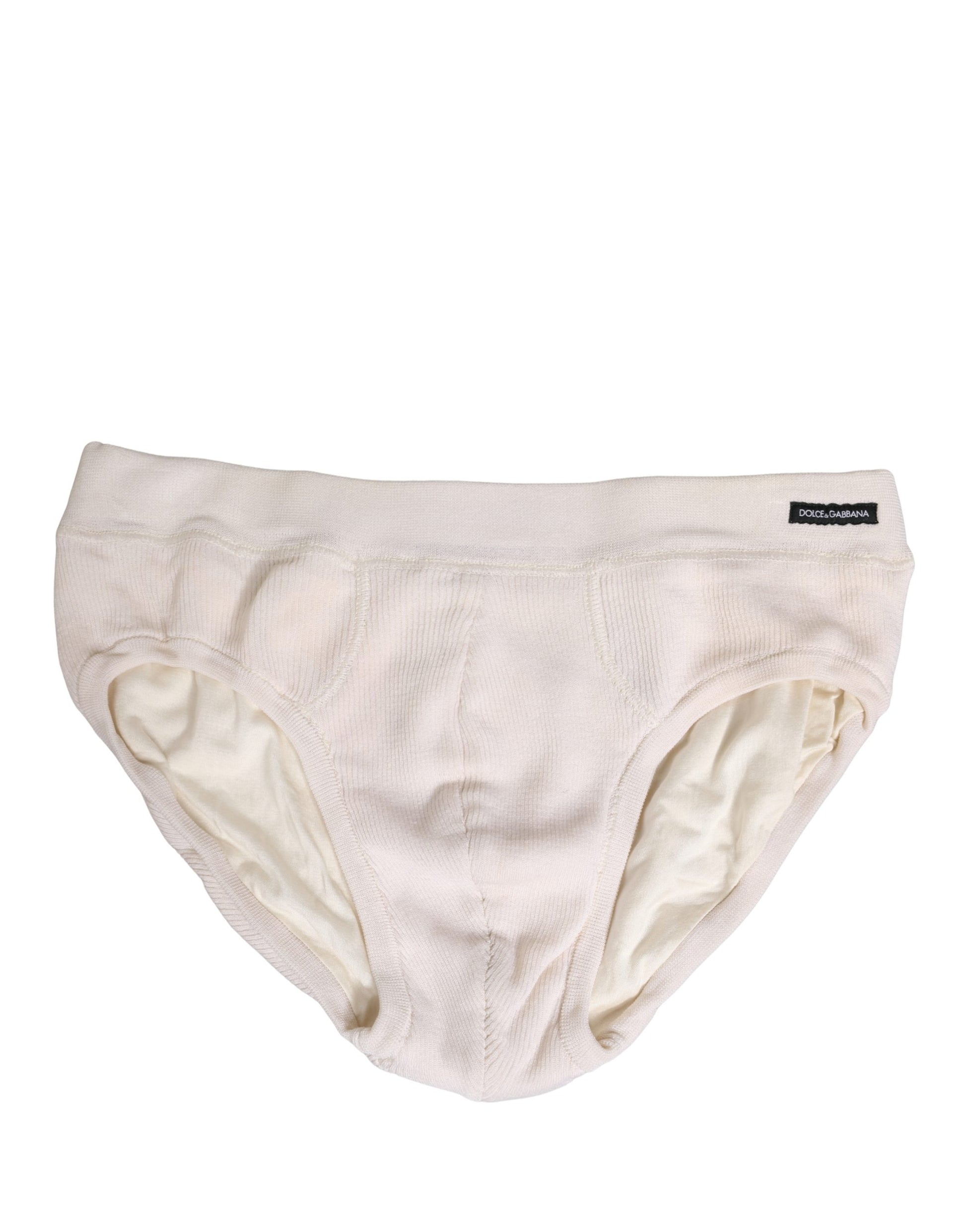 Slip Dolce & Gabbana en soie blanc cassé avec logo pour homme