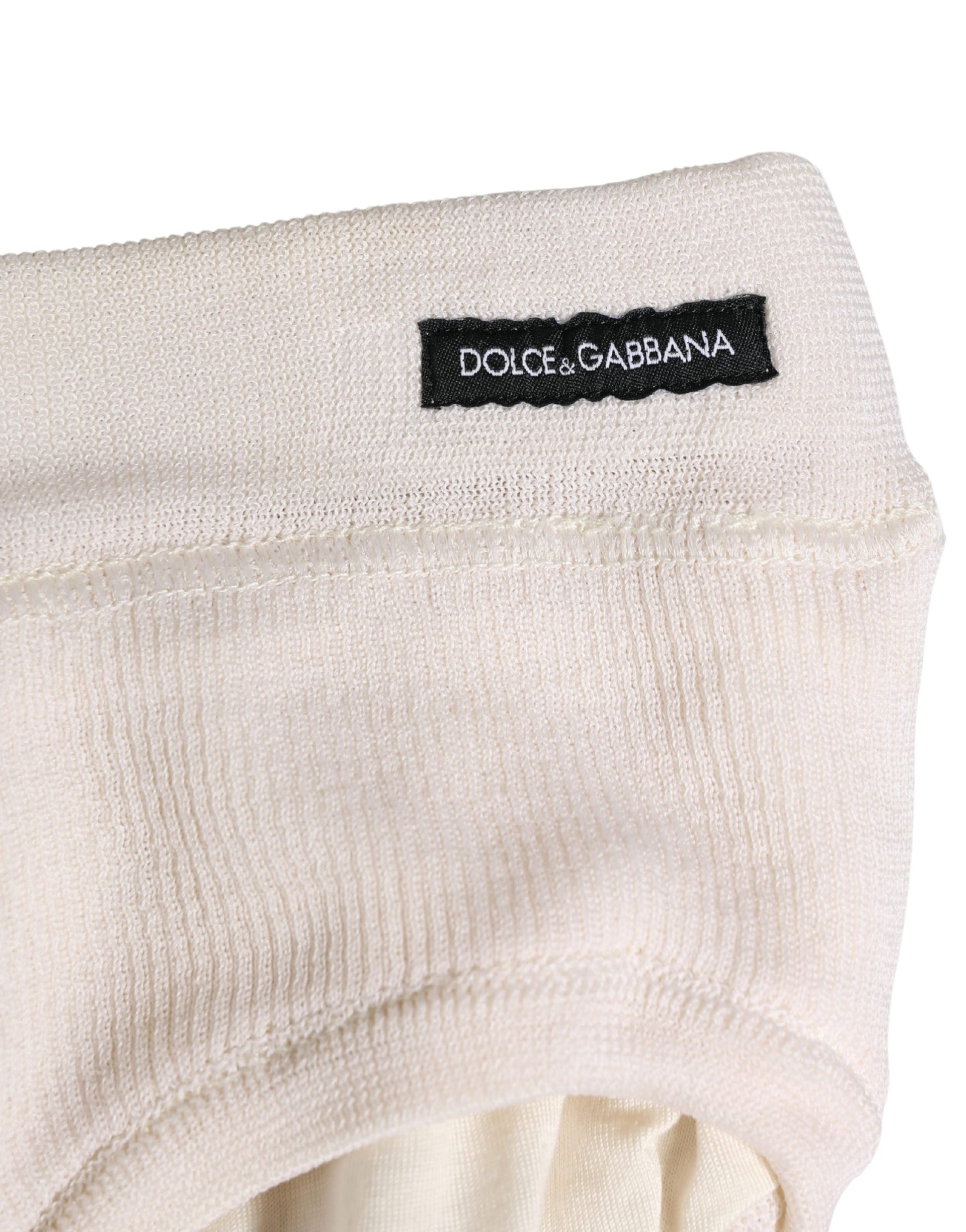 Slip Dolce & Gabbana en soie blanc cassé avec logo pour homme