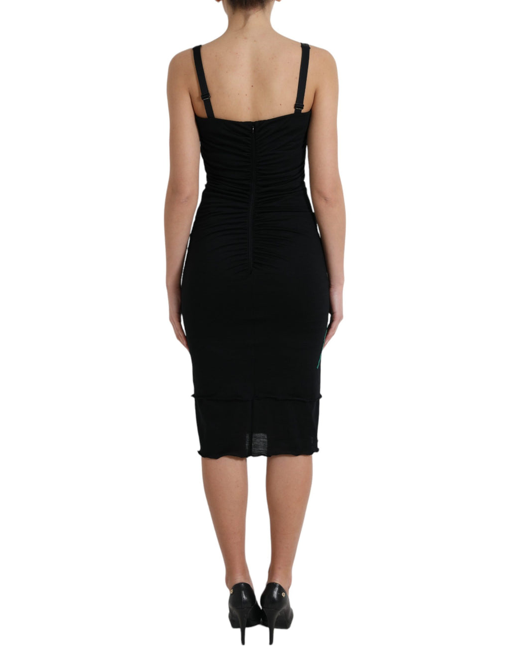 Robe sans manches en laine noire Dolce & Gabbana avec application rose