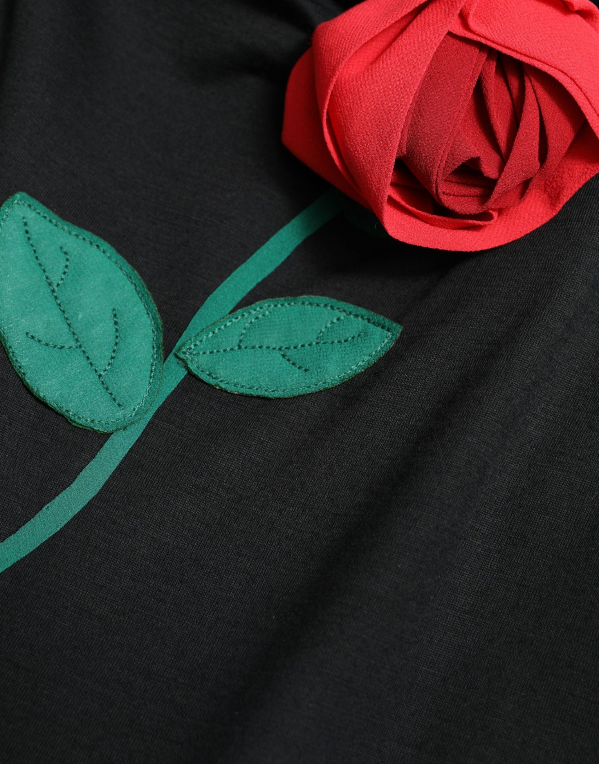 Robe sans manches en laine noire Dolce & Gabbana avec application rose