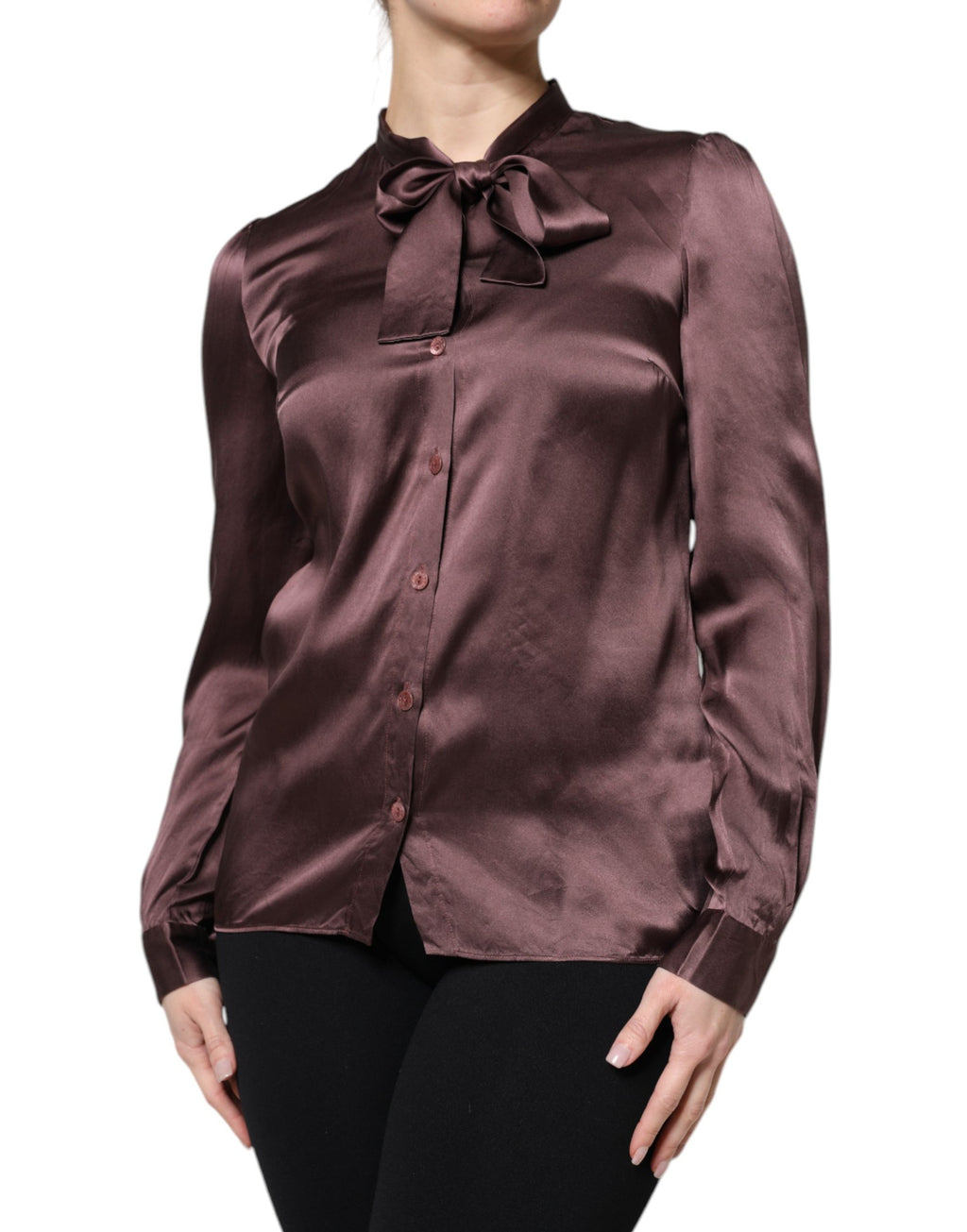 Chemisier Dolce & Gabbana en satin violet à manches longues et lavallière
