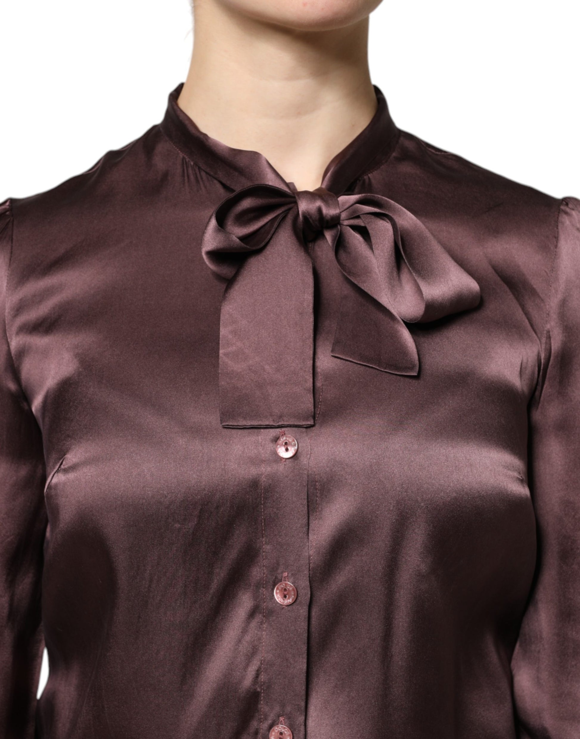 Chemisier Dolce & Gabbana en satin violet à manches longues et lavallière