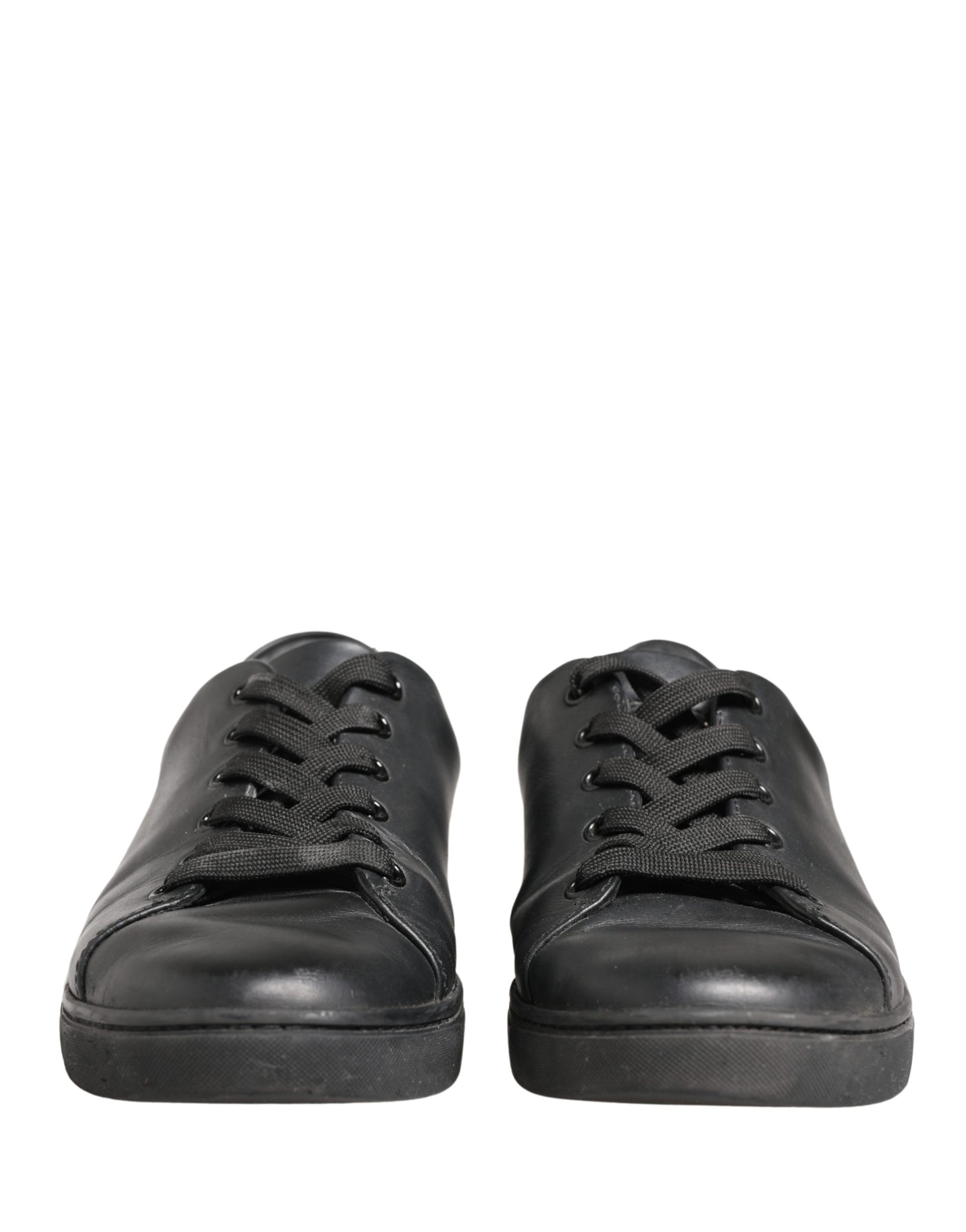Chaussures Baskets Basses à Lacets en Cuir Noir Dolce & Gabbana
