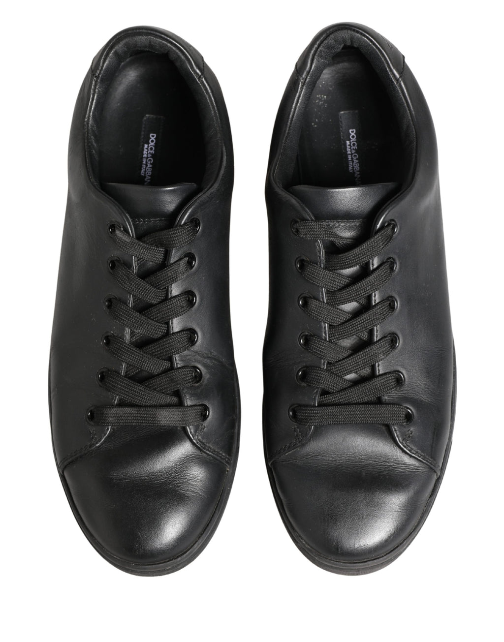 Chaussures Baskets Basses à Lacets en Cuir Noir Dolce & Gabbana
